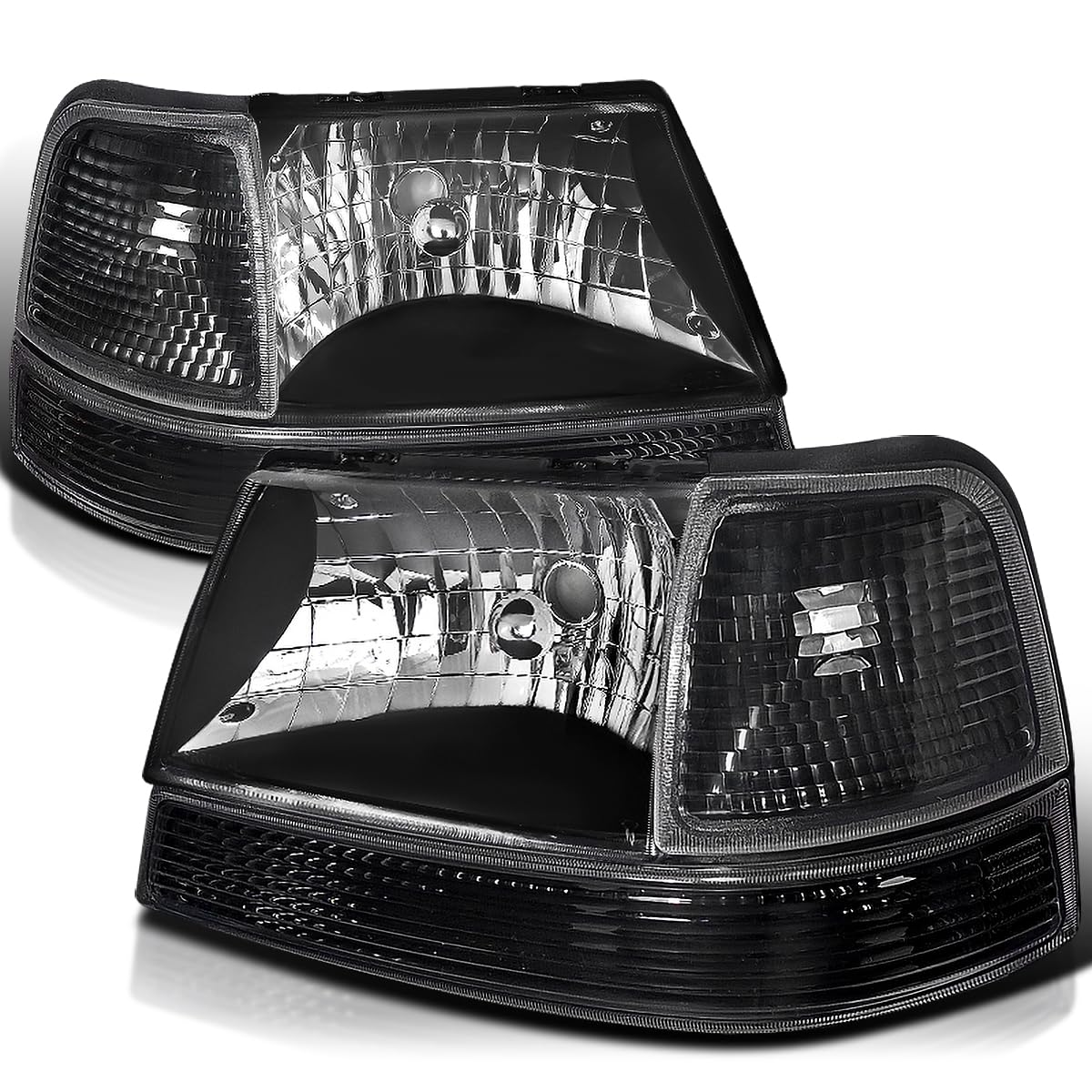 Black Headlights + Corner Lights SPEC-D TUNING Compatible with 1998-2000 Ford Ranger, L+R Pair Assembly