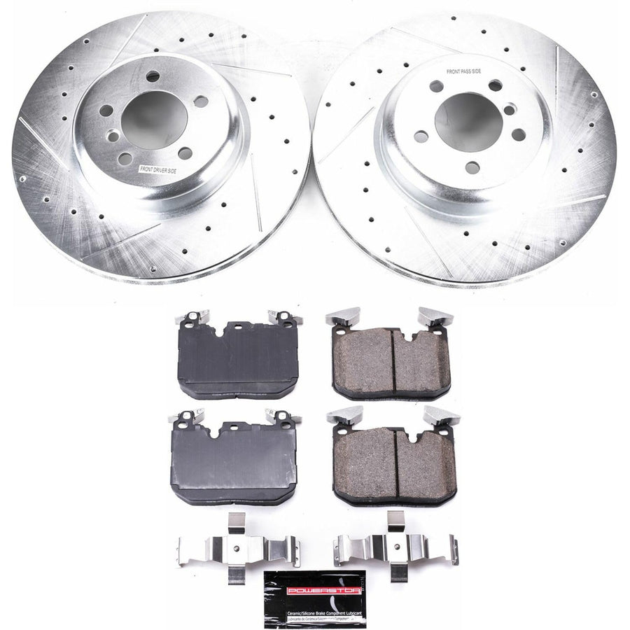 Power Stop K7435 Z23 Carbon Fiber Brake Pads with Drilled & Slotted Brake Rotors Kit Front