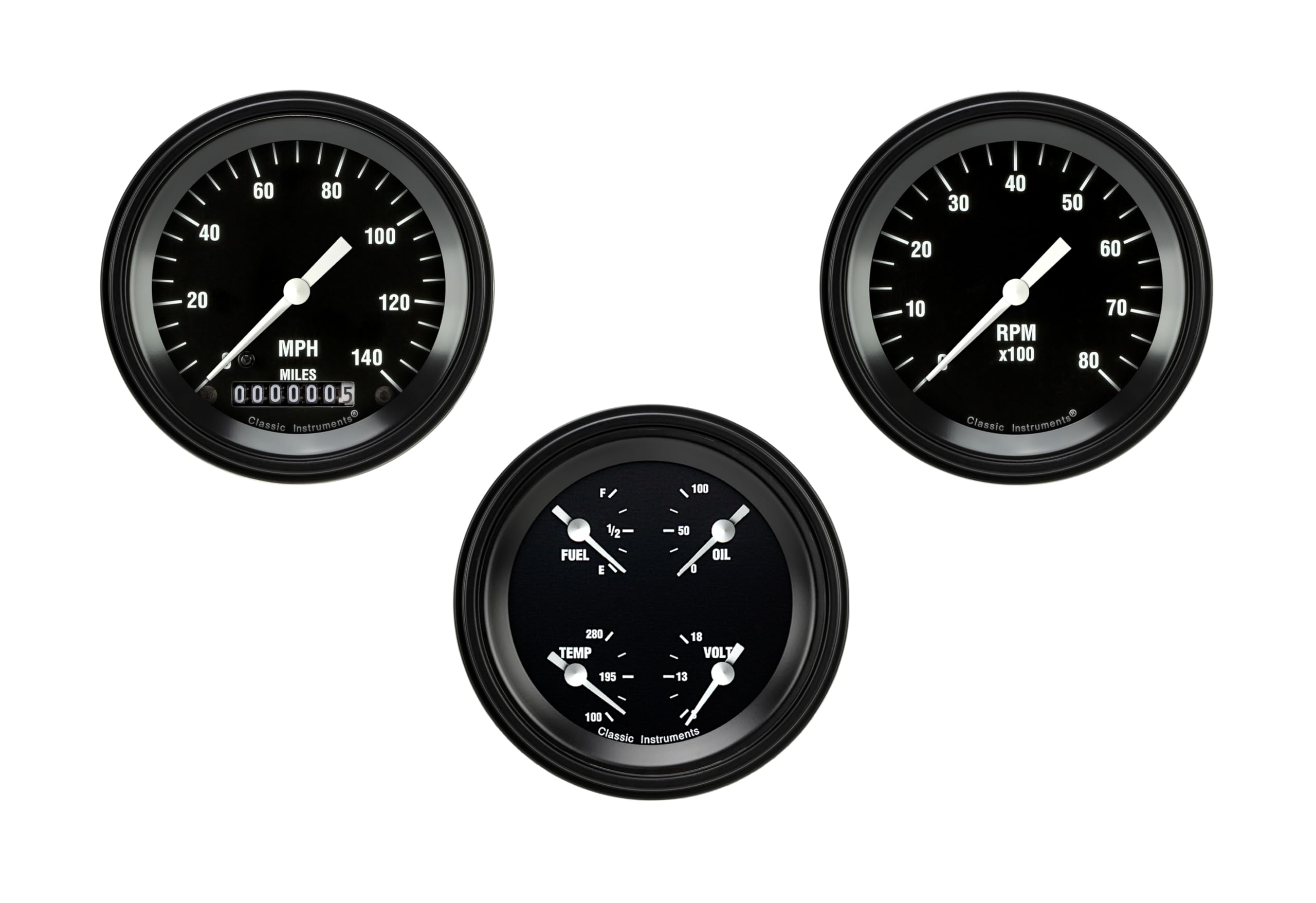 Hot Rod Series Classic Instruments HR03BLF 3 Gauge Package