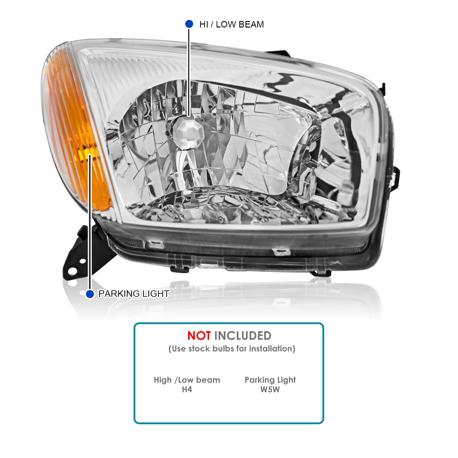 Chrome Headlights SPEC-D TUNING Compatible with 2001-2003 Toyota RAV4, Left + Right Pair Headlamps Assembly