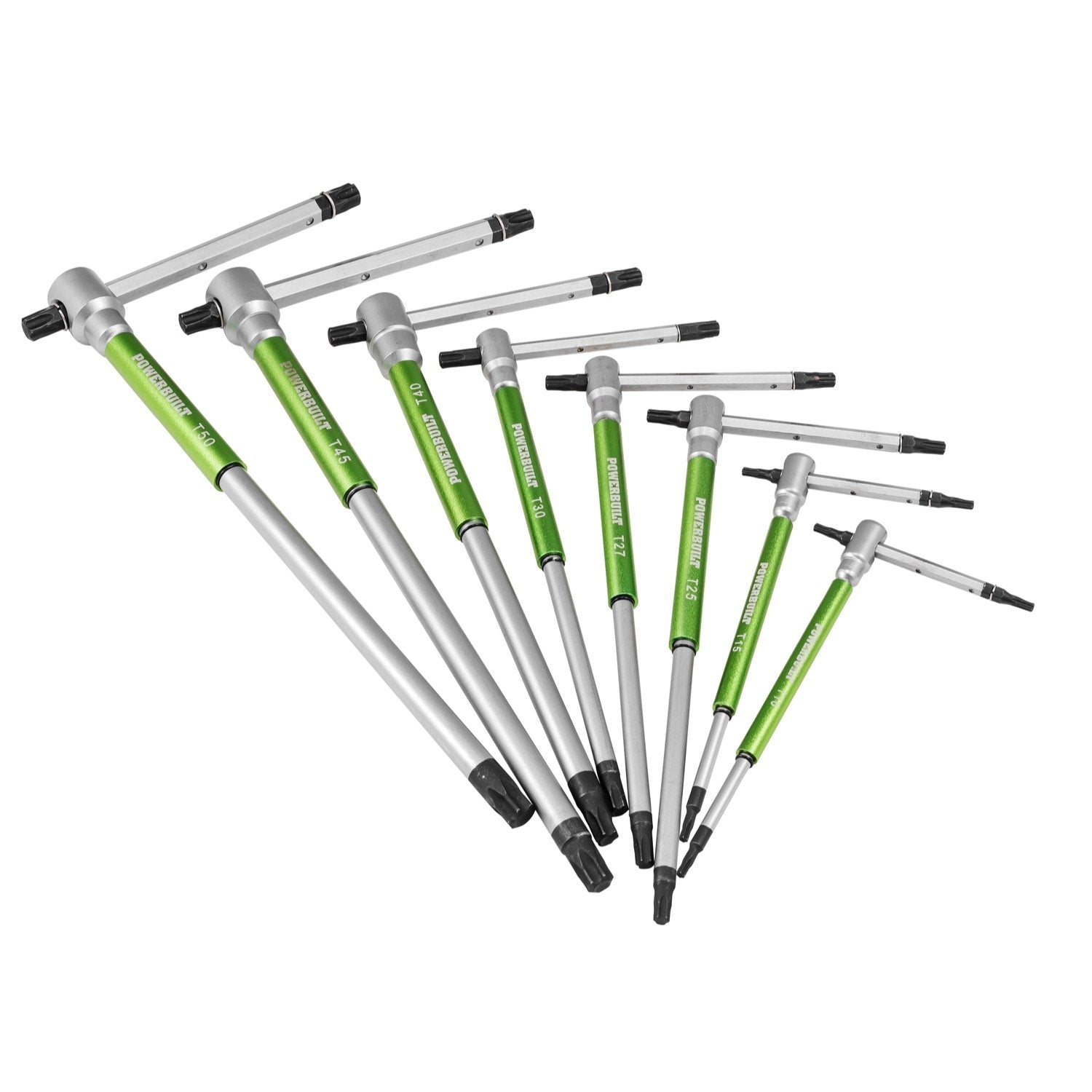 Powerbuilt 9 Pc Hex Allen Key Torx Star T-Handle Wrench Set w/ Speed Sleeves for Fast Spinning Action, Sliding Top Handle for “T” or “L” Shape, Long Shafts, Storage Rack, Auto, Bicycle, Moto - 941646