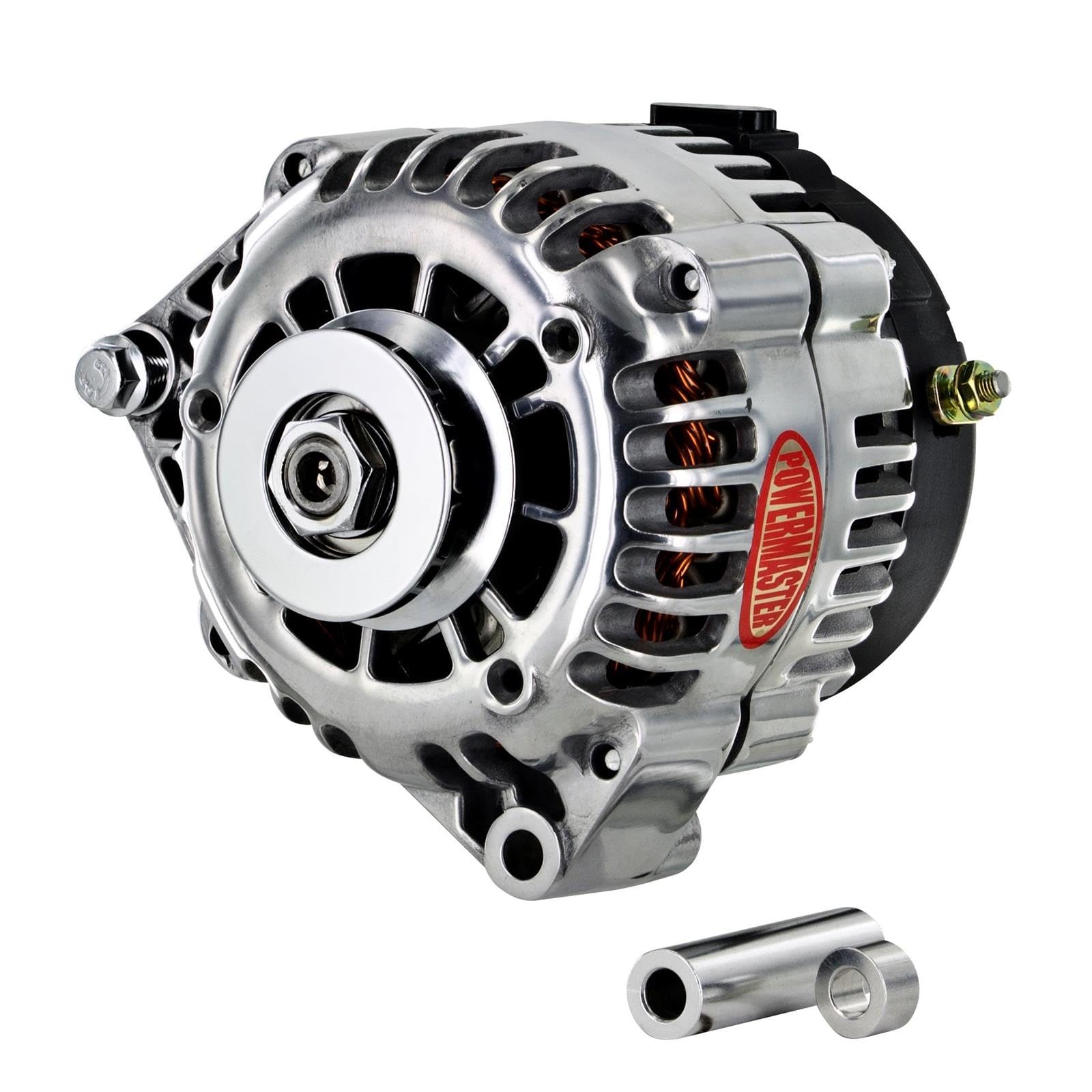 Alternator Polish Powermaster 8-68529-116 (165A 1V Pulley Side Bat Post with Spacers 1 Wire)