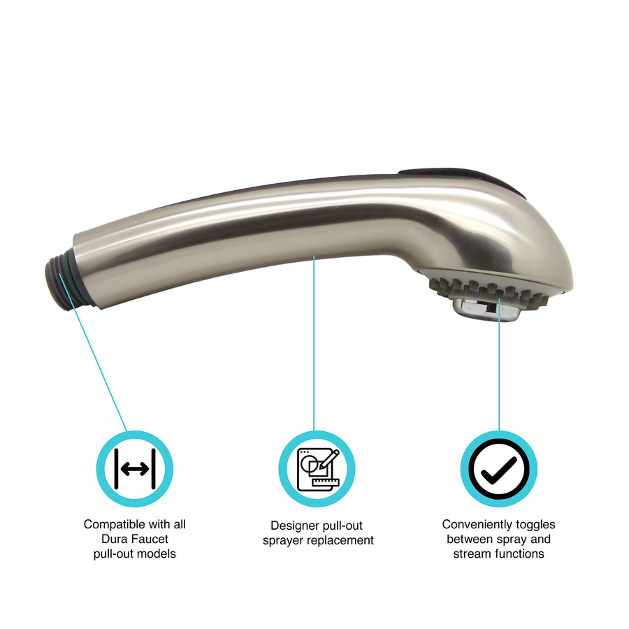 Dura Faucet Designer RV Kitchen Faucet Pull-Out Sprayer Replacement Faucets Only (Brushed Satin Nickel)