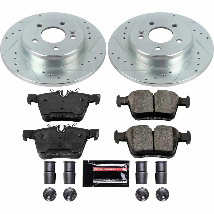 Z23 Power Stop K8152 Rear Brake Kit-Drilled/Slotted Brake Rotors & Carbon Ceramic Brake Pads For Mercedes-Benz C300 2017-2018 [Model Specific]