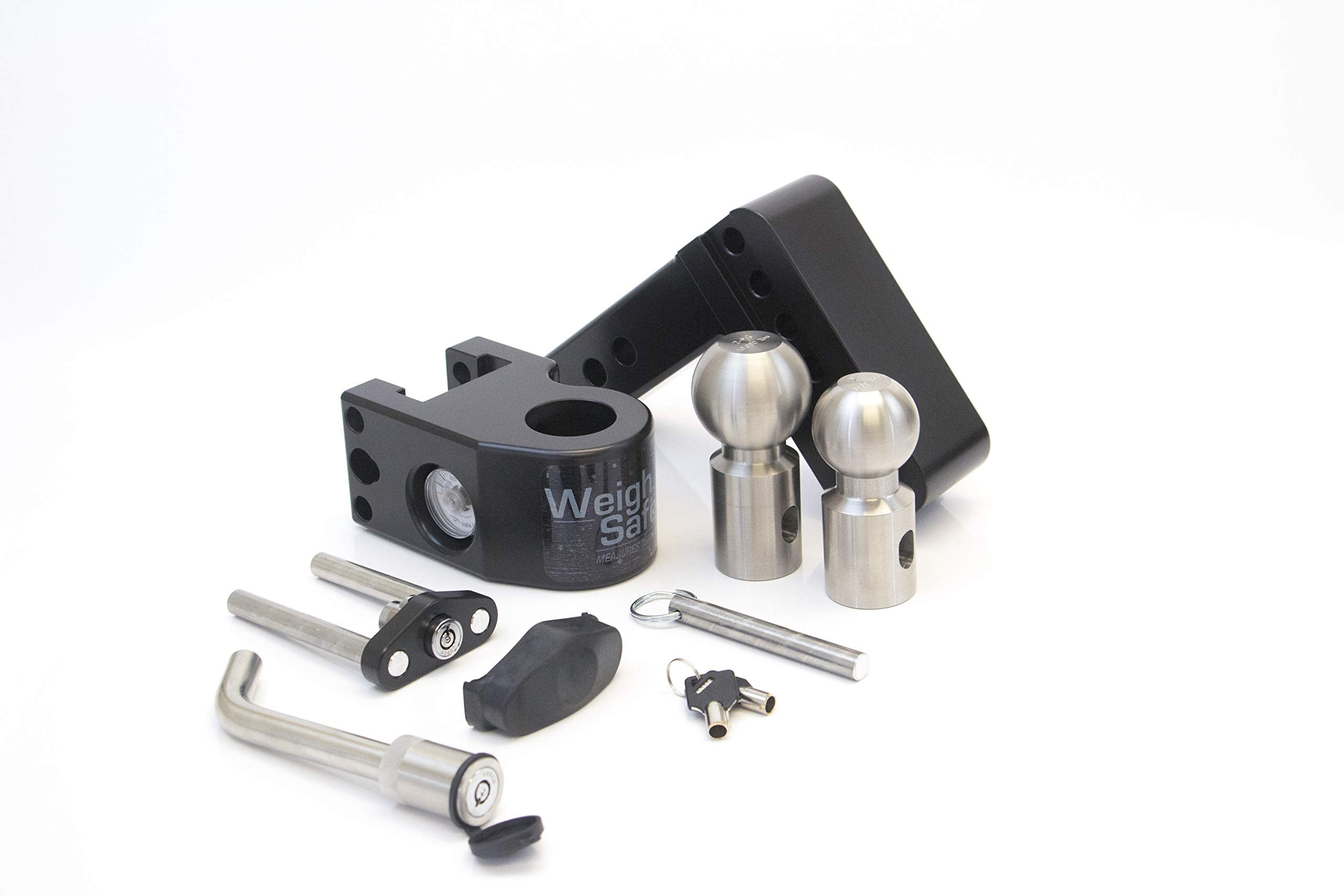 Weigh Safe 4" Drop Hitch, WS42KACERBLA, 2" Receiver - Adjustable Aluminum Trailer Hitch Ball Mount w/Built-in Scale, 2 Stainless Steel Balls (2"&2-5/16") Keyed Alike Lock Hitch Pin Black CERAKOTE