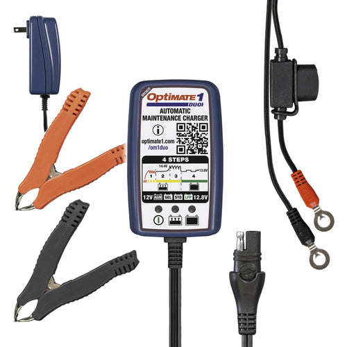 TecMate Optimate 1 Duo, TM-409, 12V / 12.8V 0.6A Battery Charger & maintainer 4-Step