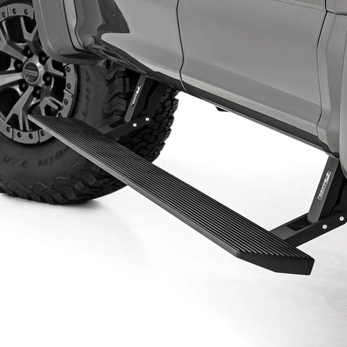 Rough Country Power Running Boards with LED Step Lights for Crew Cab Ford F-150 Lightning/F-250/F-350/Raptor (2015-2026) - Retractable Electric Side Steps, Non-Slip Aluminum Design