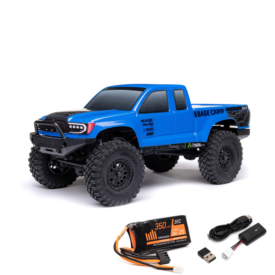 Axial 1/24 RC Truck SCX24 Base Camp 4x4 Rock Crawler Brushed RTR (Everything Needed to Run is Included) - Blue, AXI-1219T2
