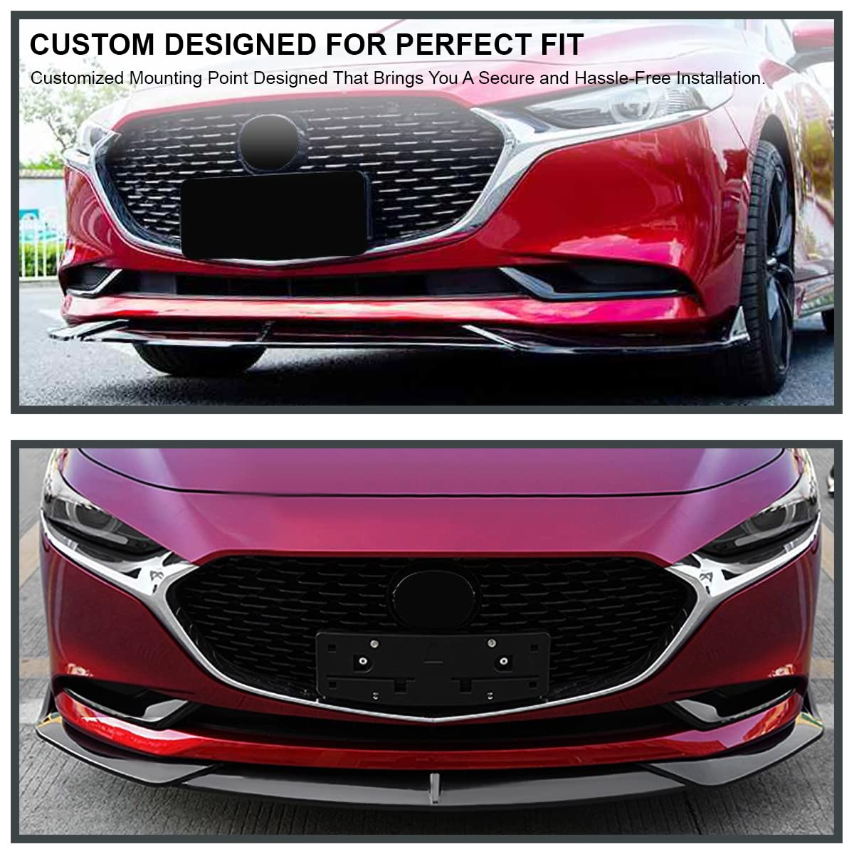 Glossy Black Spec-D Tuning Front Bumper Lip Spoiler Body Kit 3 Pieces Compatible with Mazda 3 2019-2020