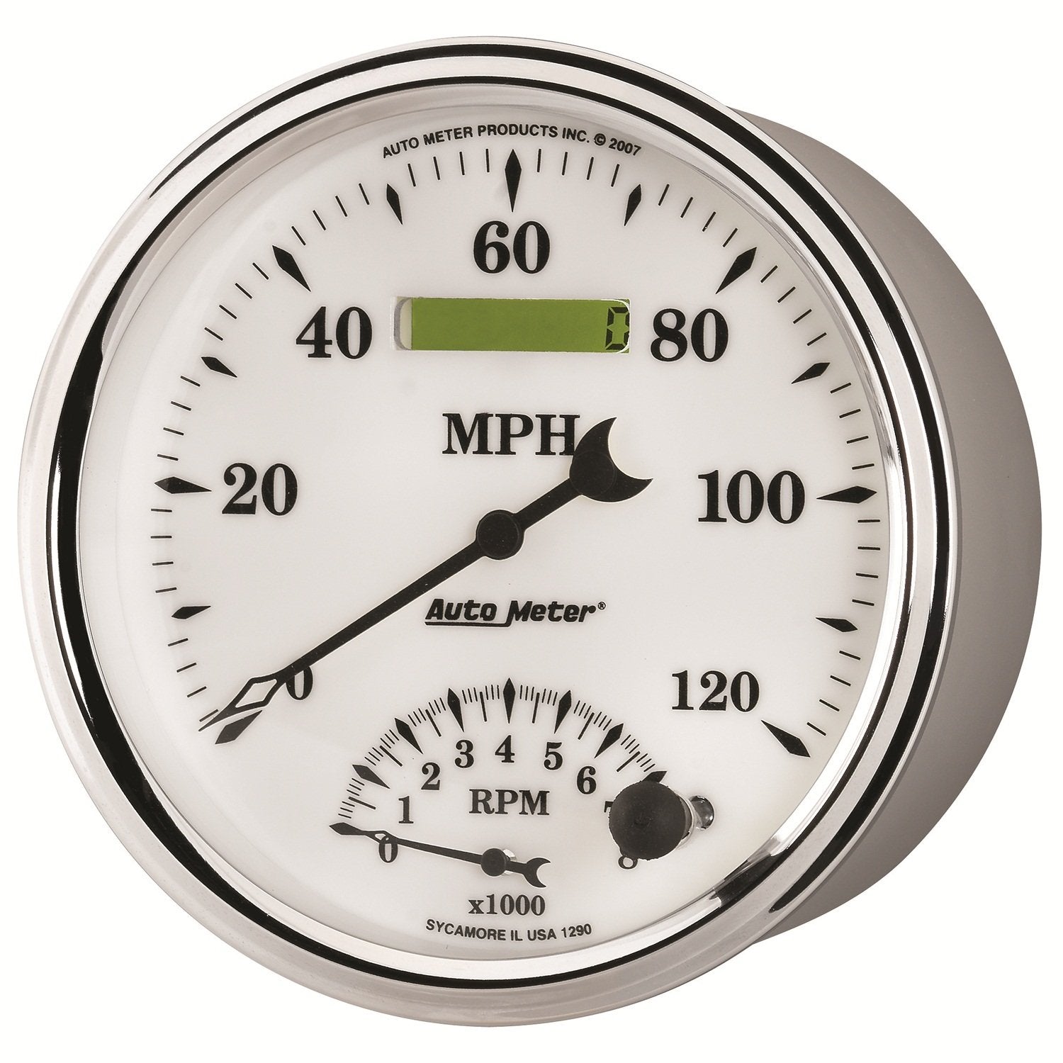 Auto Meter 1290 5" Old Tyme White II 8000 RPM / 120 mph Tachometer/Speedometer Combo Gauge