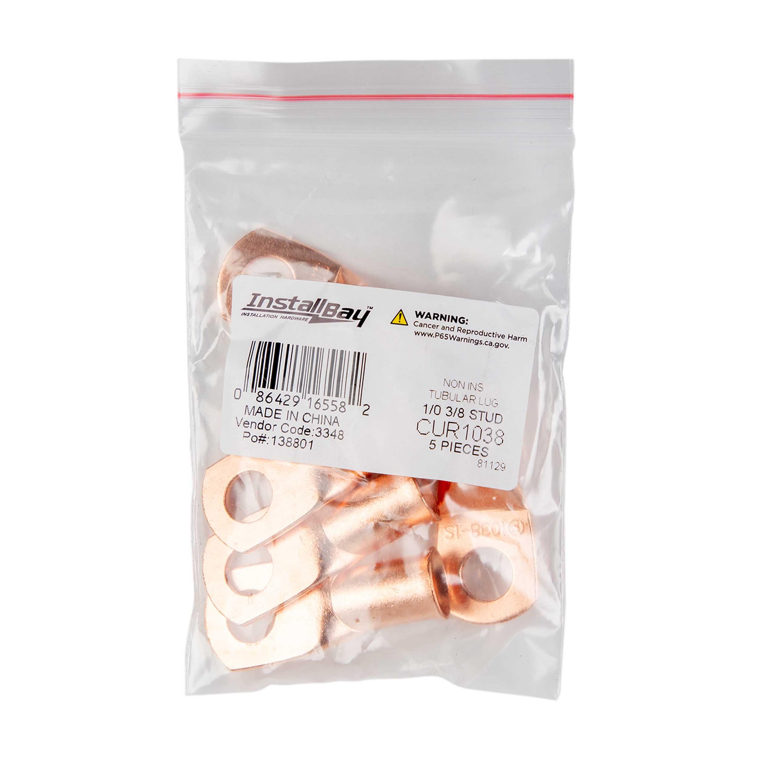 Copper Install Bay Uninsulated Ring Terminal 1/0 Gauge 3/8 Inch