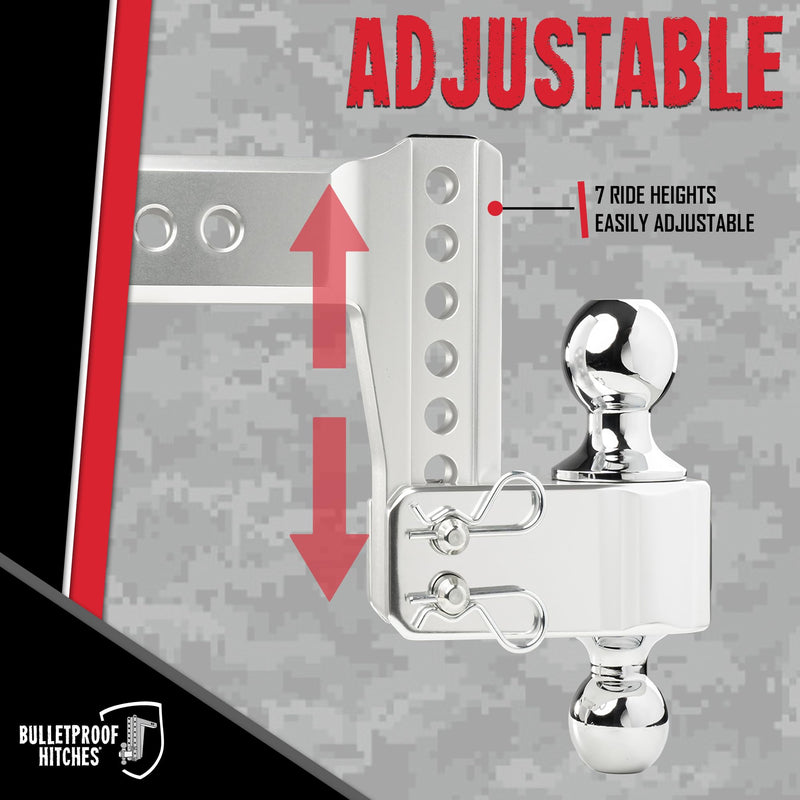 2.5" Aluminum BulletProof Hitches - Trailer Hitch (14,000 lb. Rating) - Adjustable Hitch with 4" Drop/Rise and 2" & 2-5/16" Dual Ball - Corrosion-Resistant Tow Hitch