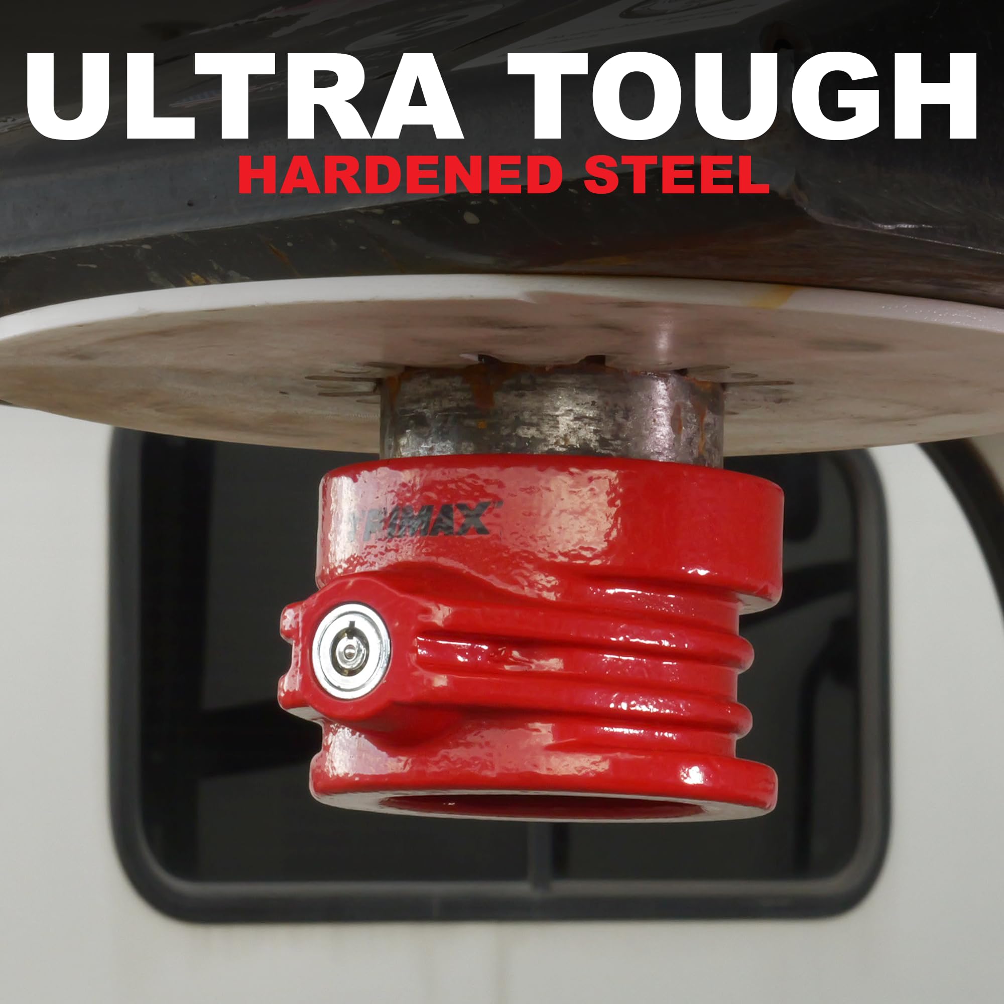 5th Wheel King Pin Lock - Trimax TFW80HD - Heavy Duty Anti-Theft Trailer Lock, Hardened Steel, Weatherproof, Full Collar Design, Secure Lock, Red