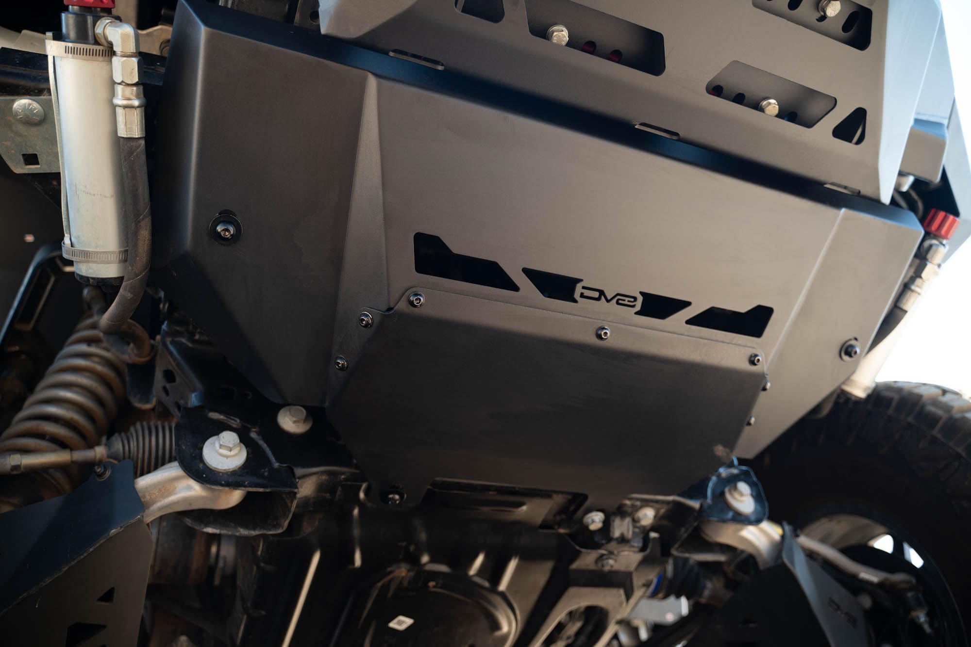 DV8 Offroad Low Pro Skid Plate for 2021-2025 Ford Bronco | Designed for DV8 Front Bumpers | Vented for Improved Airflow | Durable Steel Construction | Bolt-On Installation | Powder Coated Black