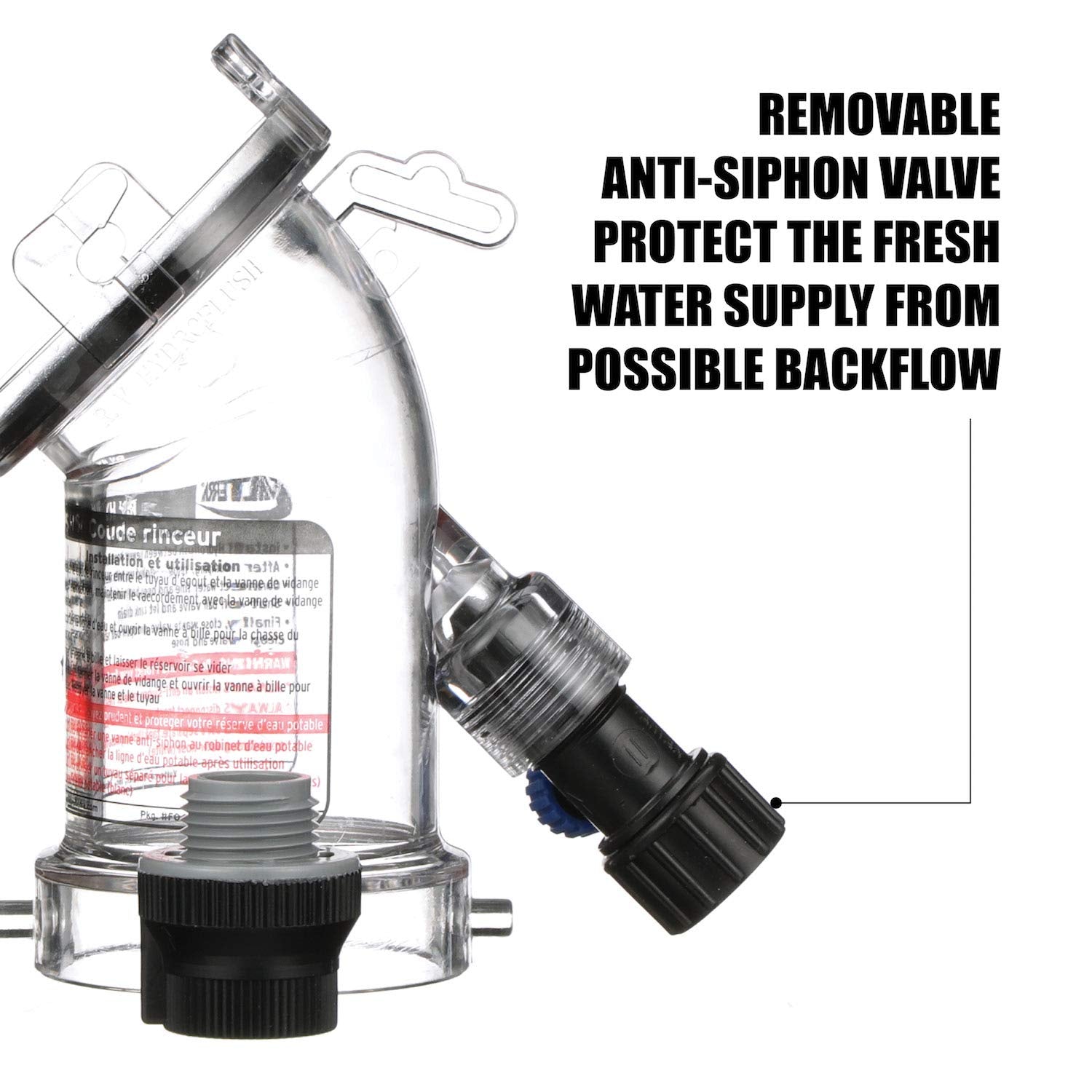 Hydroflush Valterra 45 Degree Attachment with Removable Anti-Siphon Valve for RV, Camper, Trailer -F02-4100