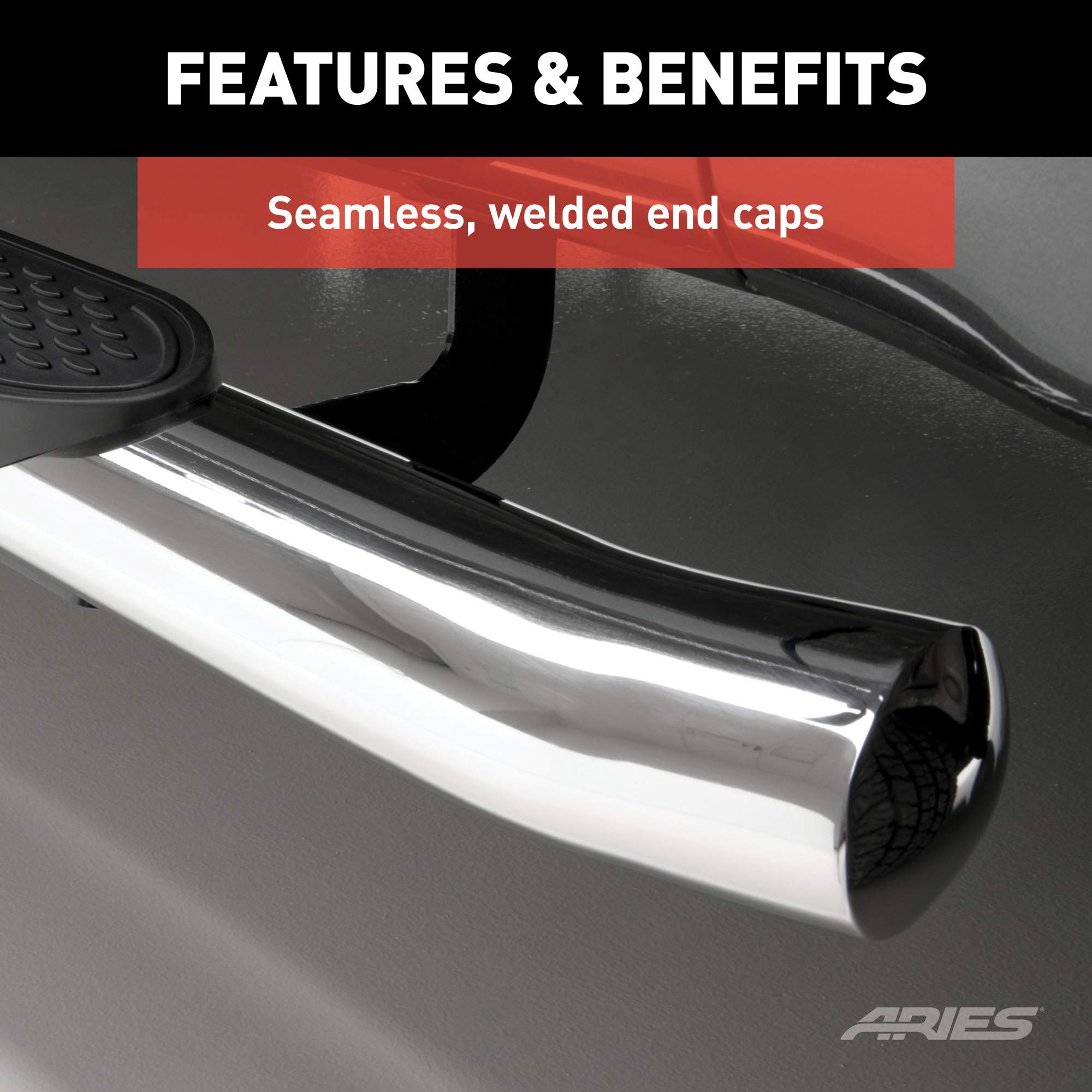 4-Inch Oval ARIES Polished Stainless Steel Nerf Bars, Select Chevrolet Silverado, GMC Sierra 1500 Extended Cab