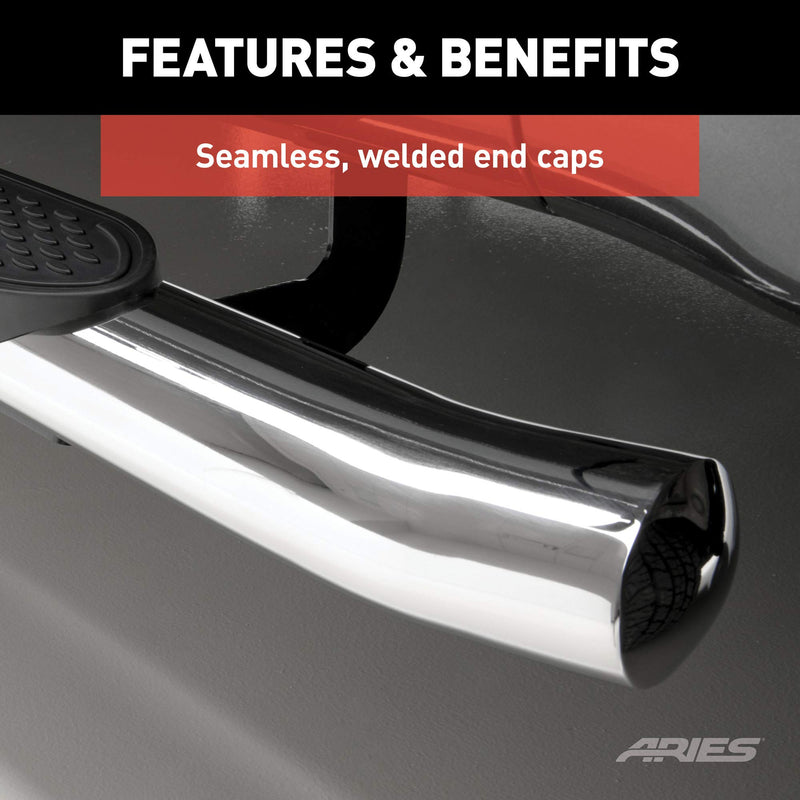 4-Inch Oval ARIES Polished Stainless Steel Nerf Bars, Select Chevrolet Silverado, GMC Sierra 1500 Extended Cab