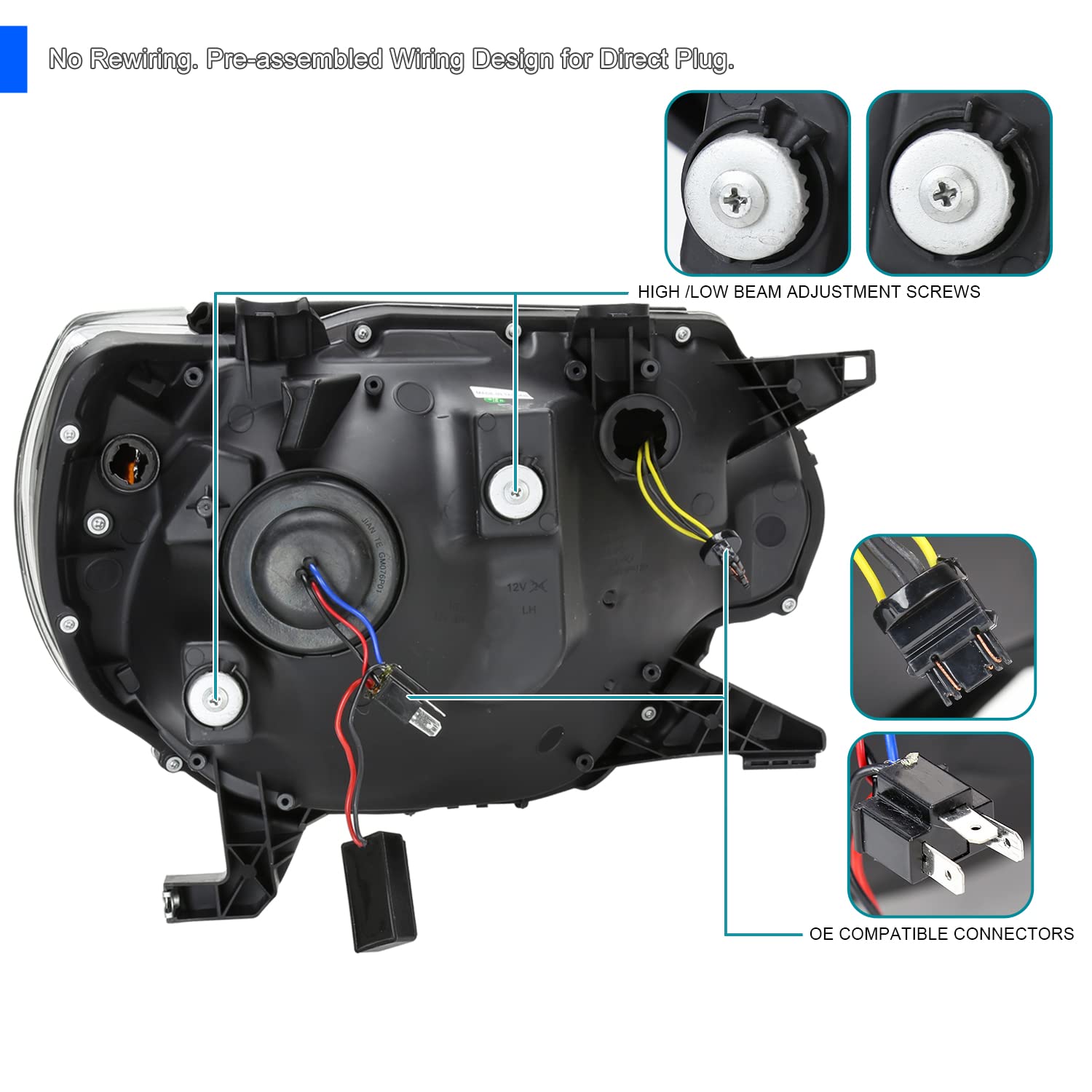 Black Smoke SPEC-D TUNING Projector Headlights w/Switchback Sequential LED Turn Signal Bar Compatible with 2012-2015 Toyota Tacoma, Left + Right Pair Headlamps Assembly