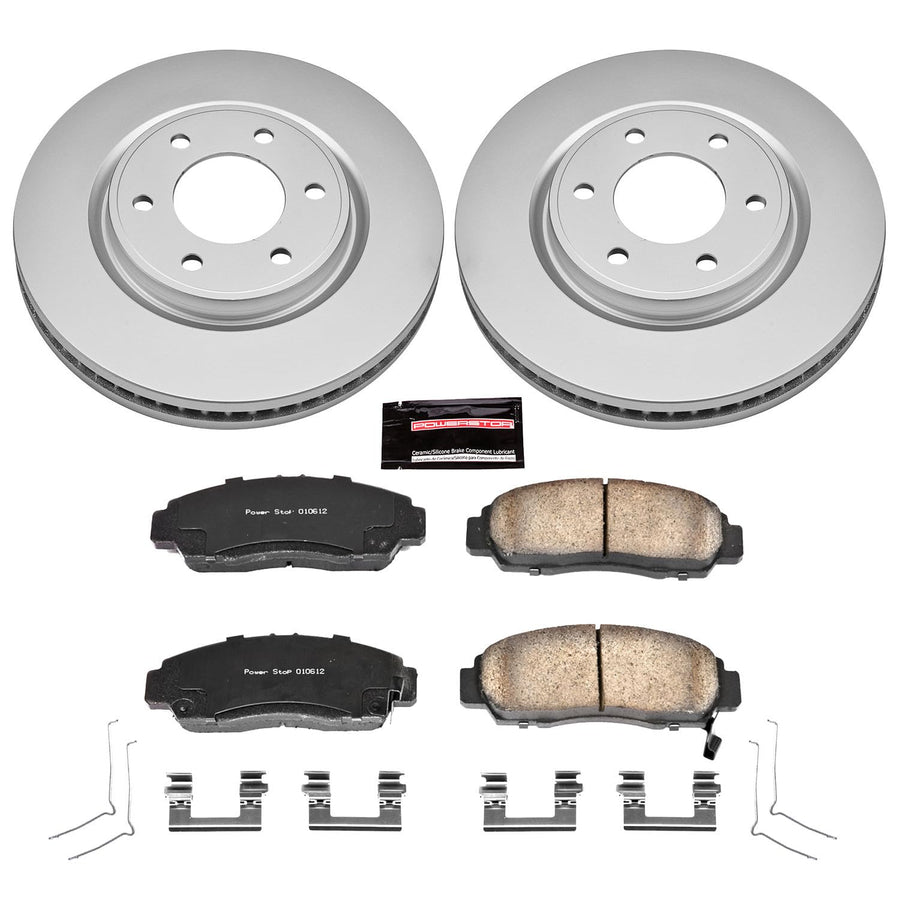 Power Stop Coated Brake Rotor & Ceramic Brake Pads- front For INFINITI QX56 2011-2013, INFINITI QX80 2014-2022, Nissan Armada 2017-2022 [Model Specific]