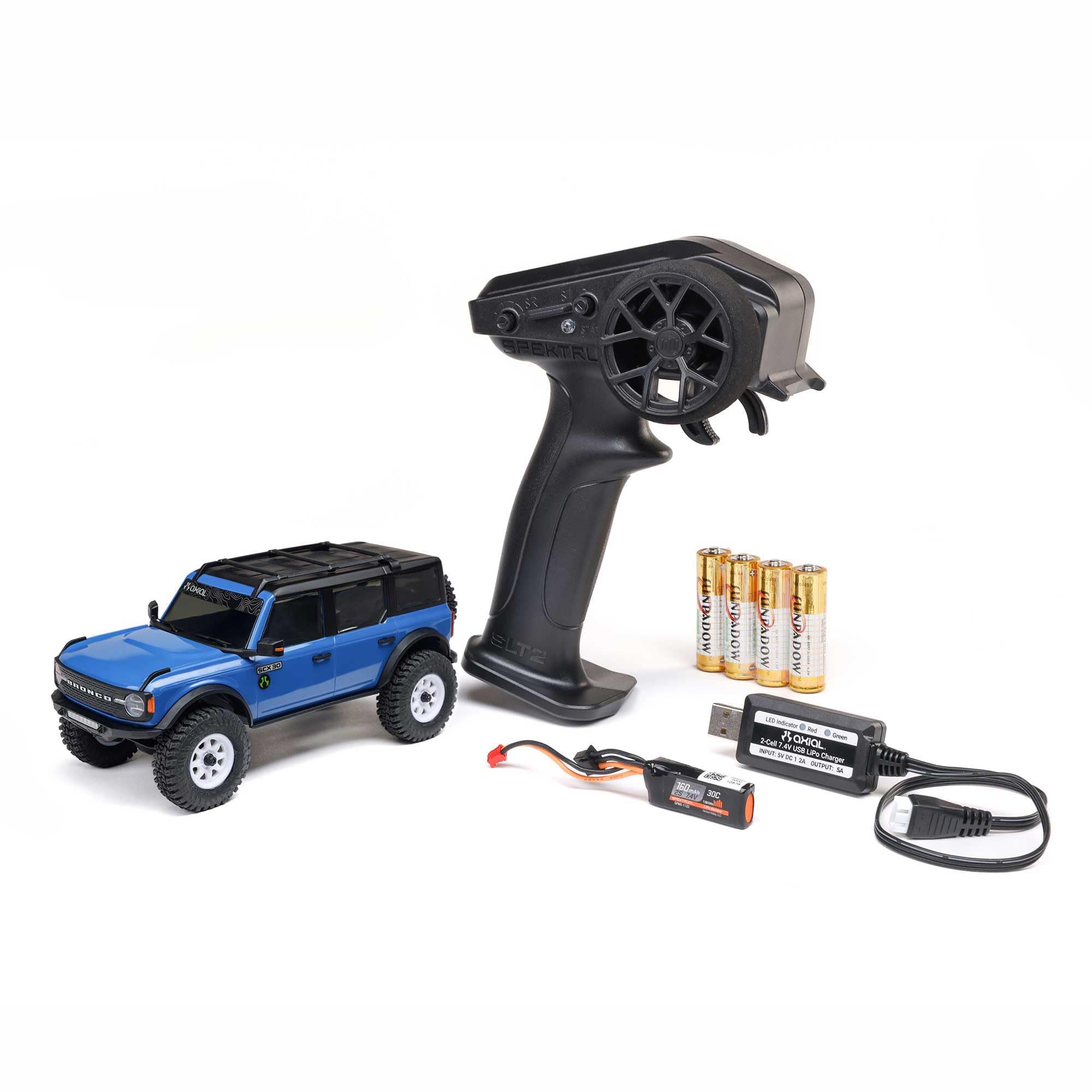 1/30 Axial SCX30 Ford Bronco 4X4 RTR Brushed Rock Crawler (Battery & Charger Included), Blue, AXI-2048T1
