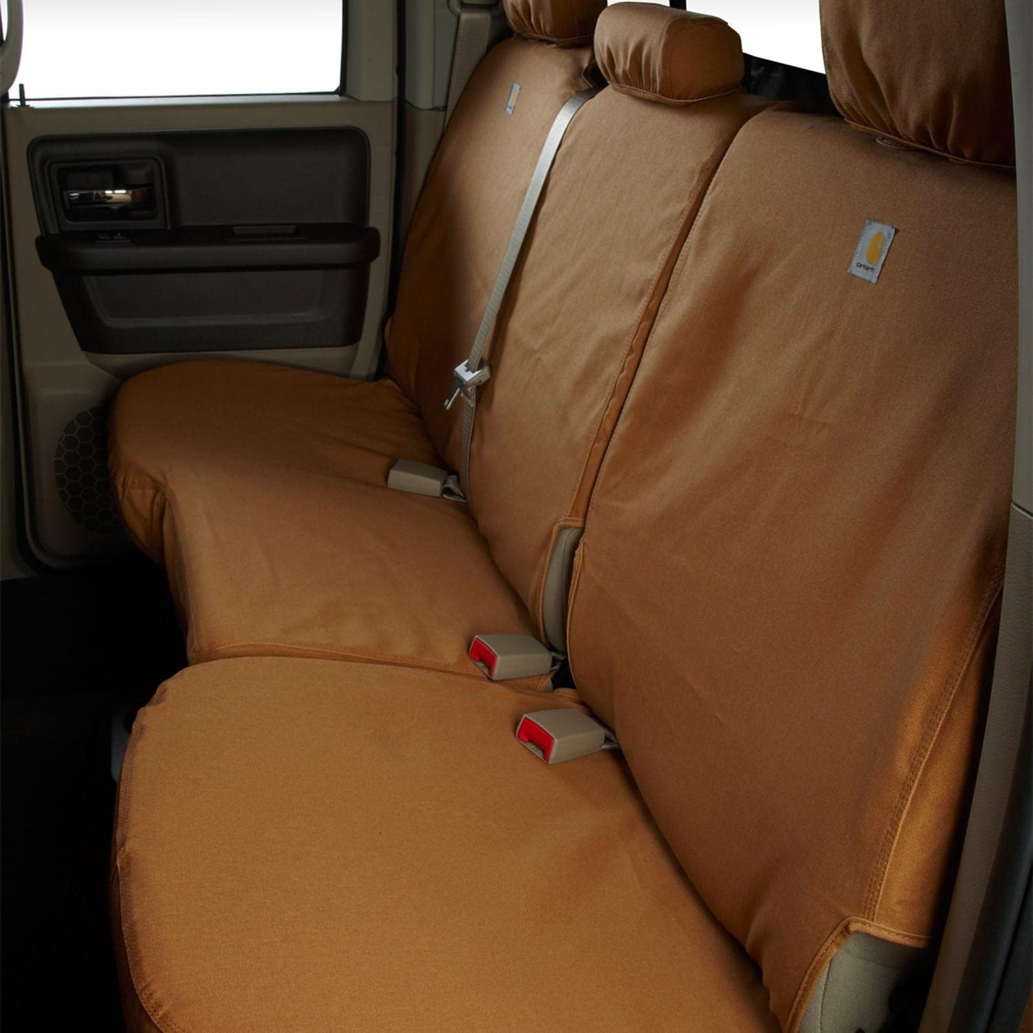 Covercraft Custom Seat Covers Carhartt SeatSaver | Fits 2019-2020 Ford F-150, 2019-2022 Ford F-250/F-350/F-450/F-550 | 1st Row 40/20/40 Bench Seat, Duck Weave Gravel