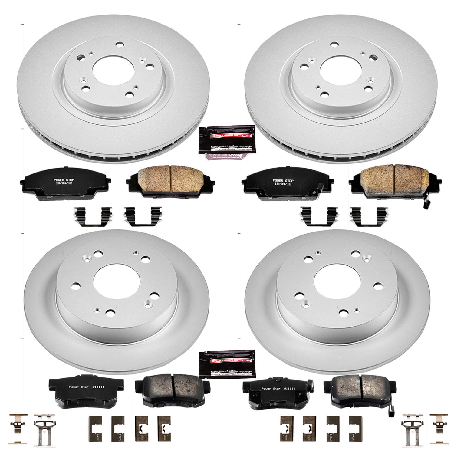 Power Stop CRK2440 Brake Rotor & Coated Ceramic Brake Pads- front & rear For Honda Civic 2006-2011 [Model Specific]