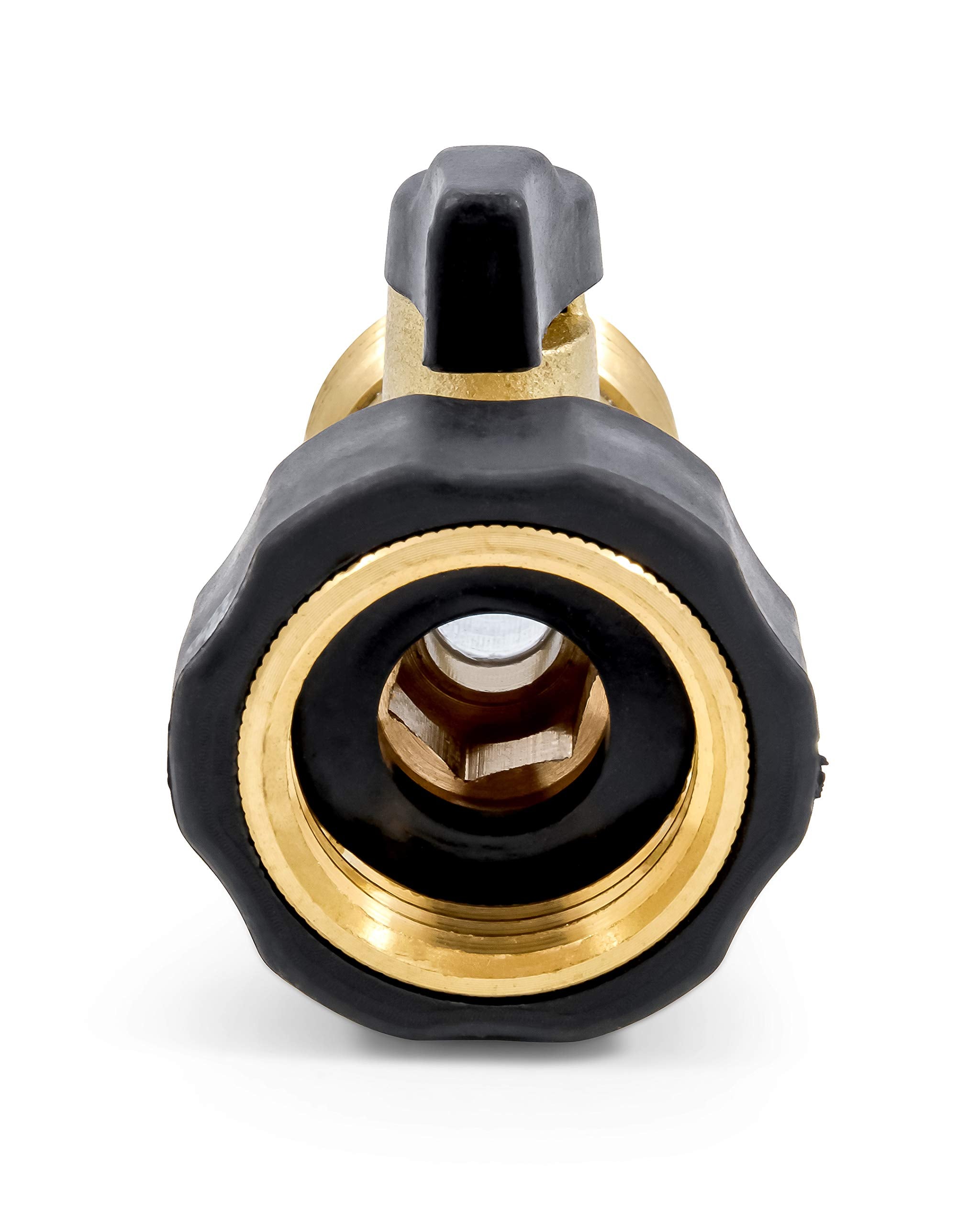 Brass Connector Camco 20222 Straight Stainless Steel Shutoff Valve and Easy Grip Handles-Easily Connects to Standard Water Hose (2022)