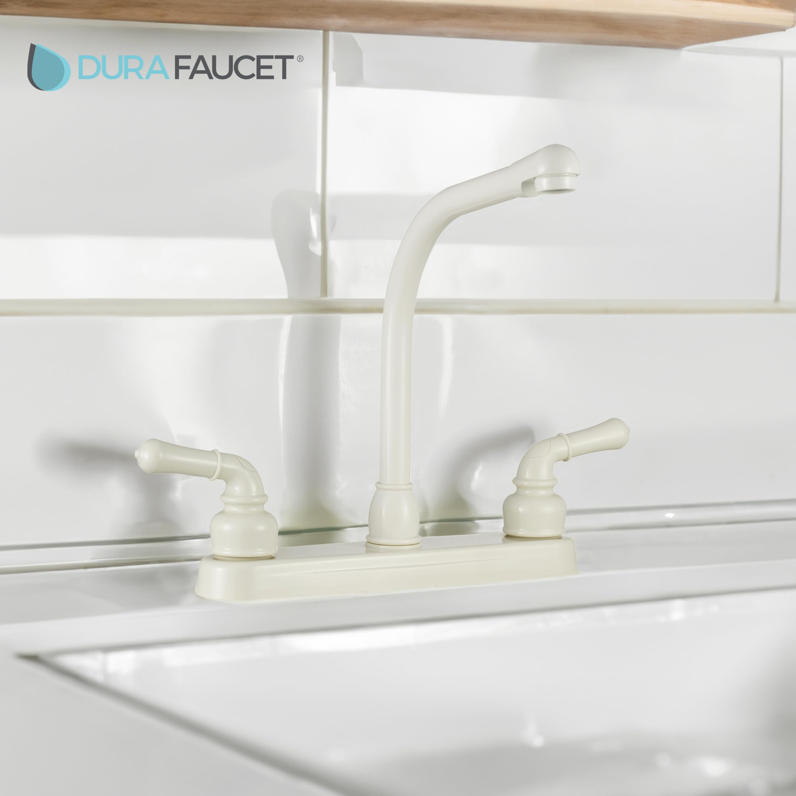 Dura Faucet Hi-Rise DF-PK210C-BQ Kitchen Sink Faucet with Classical Levers (Bisque Parchment)