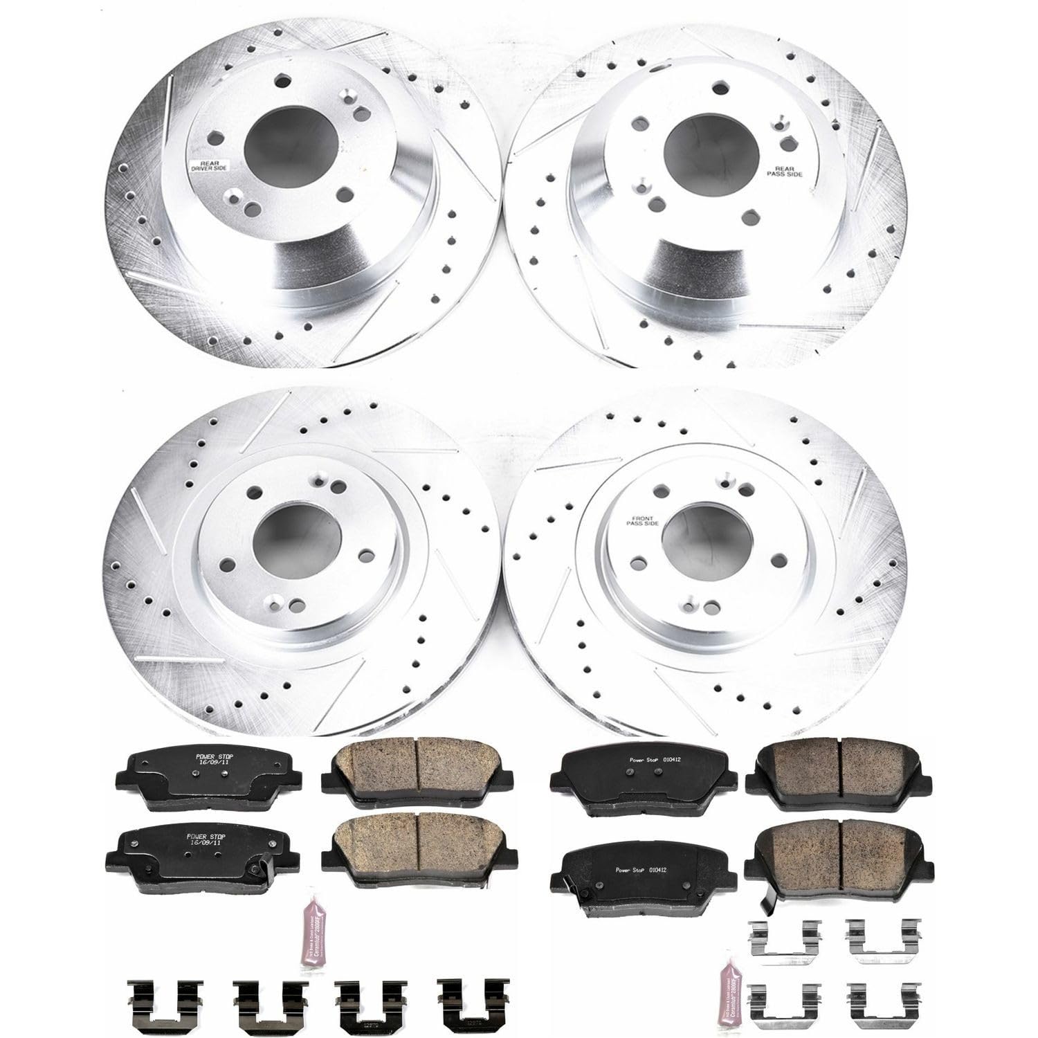Power Stop K7063 Brake Kit with Drilled Slotted Brake Rotors and Front Rear Z23 Carbon Fiber Brake Pads For 2016 2017 2018 2019 2020 Kia Sorento