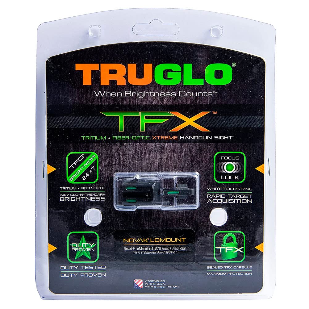 TRUGLO TFX Sight Handgun | Durable Shock-Resistant Compact Brightly Glowing Tritium & Fiber-Optic Xtreme Day/Night, Compatible with 1911 270/450 Handguns