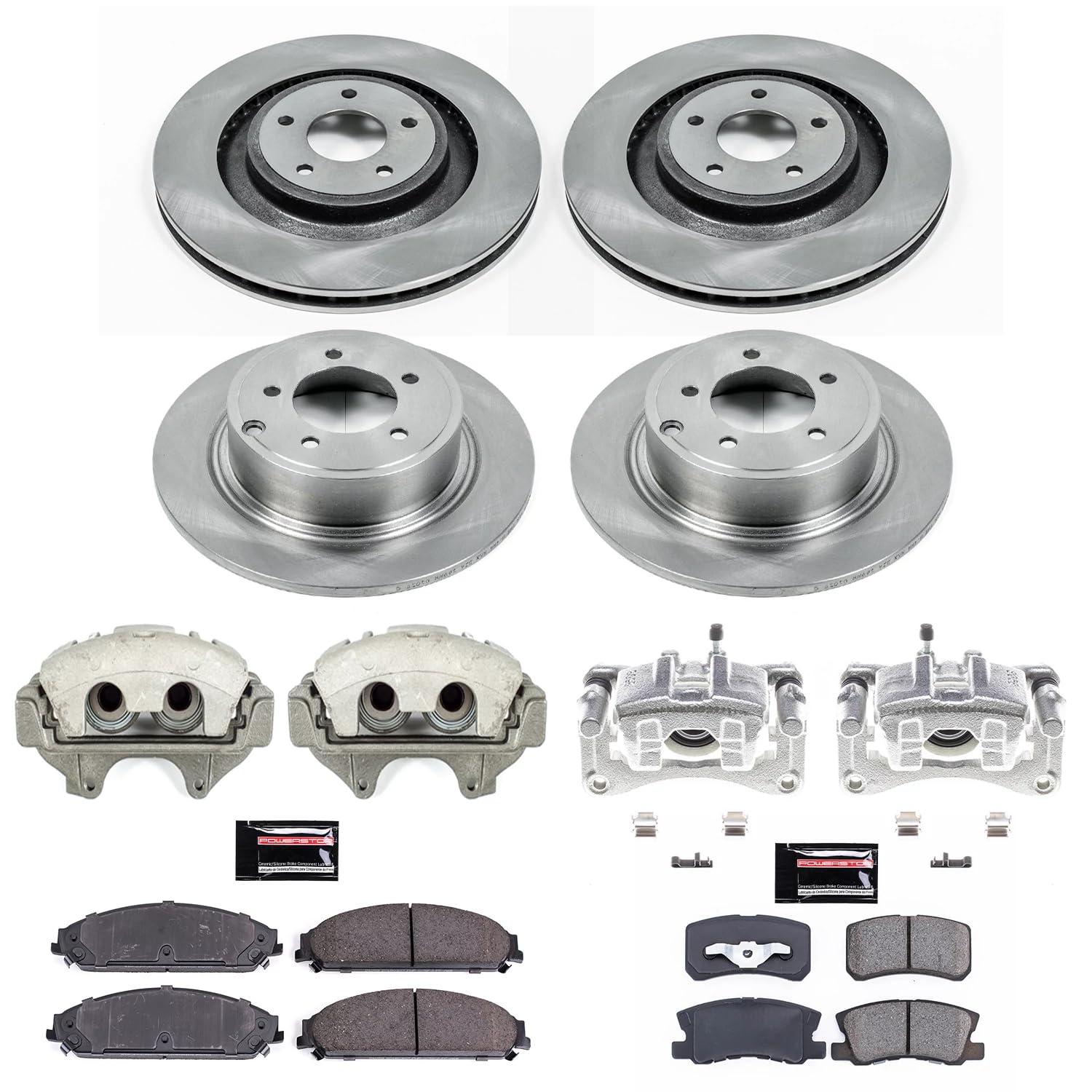 Power Stop KCOE5566 Front and Rear Autospecialty Stock Replacement Caliper Kit- OE Rotors, Ceramic Brake Pads, Calipers For Dodge Caliber 2008-2009 [Model Specific]