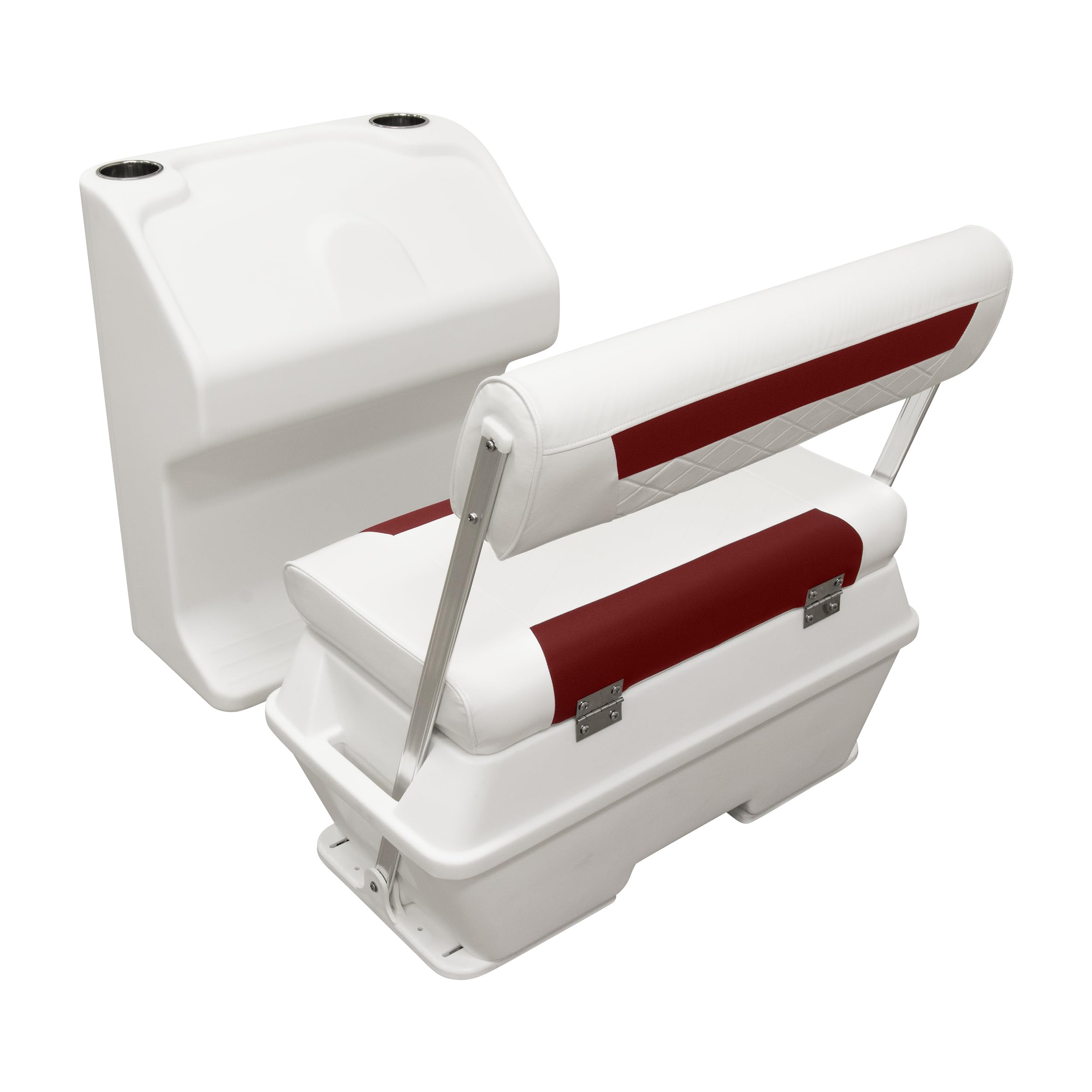 DLX156-1906 Wise DLX Pontoon Series 70 Quart Swingback Cooler Seat - White/Crimson Red