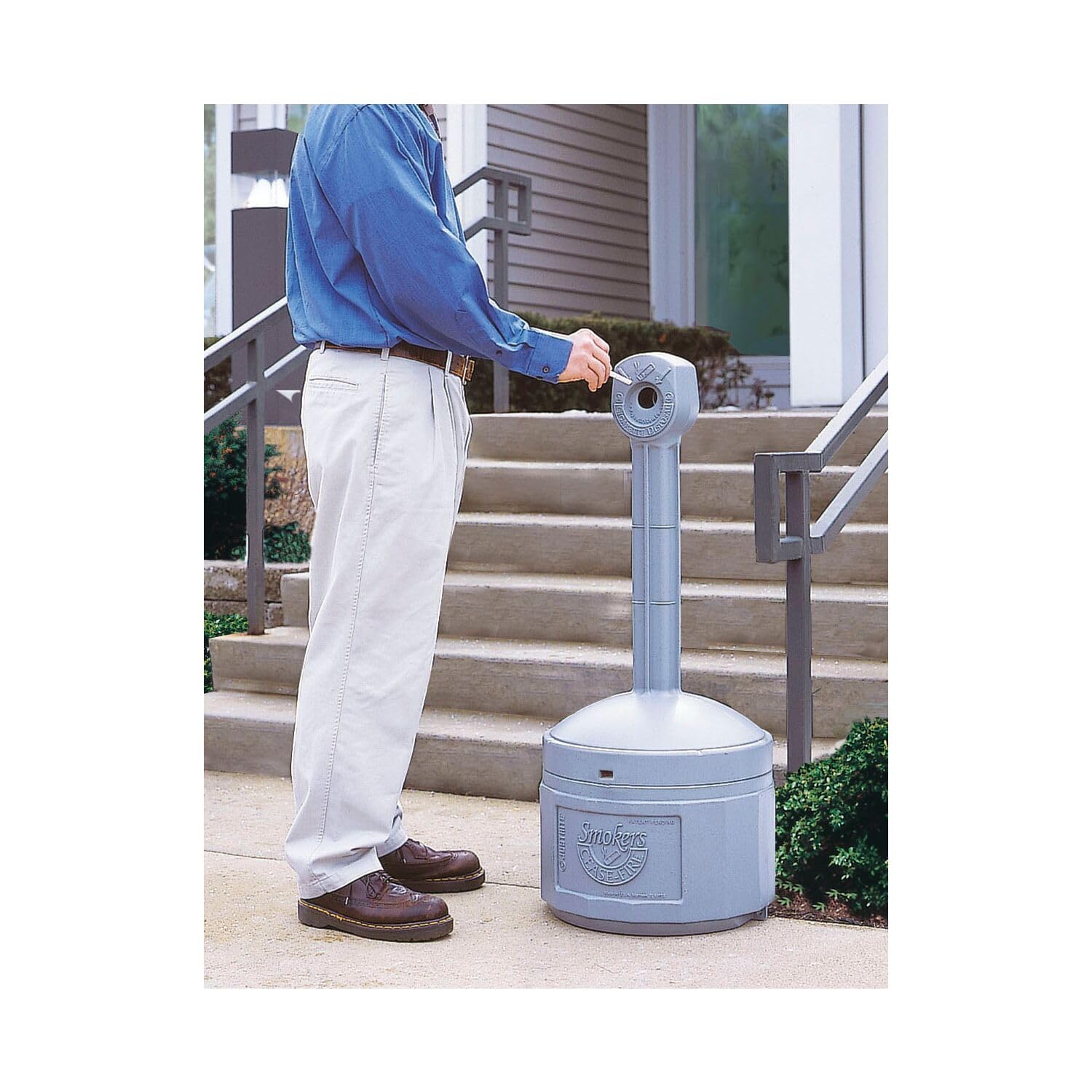 Justrite, Outdoor Smoker’s Cease-Fire Original Ashtray, Polyethylene Standing Ashtray with Steel Bucket, 4 Gallon, Grey, 26800