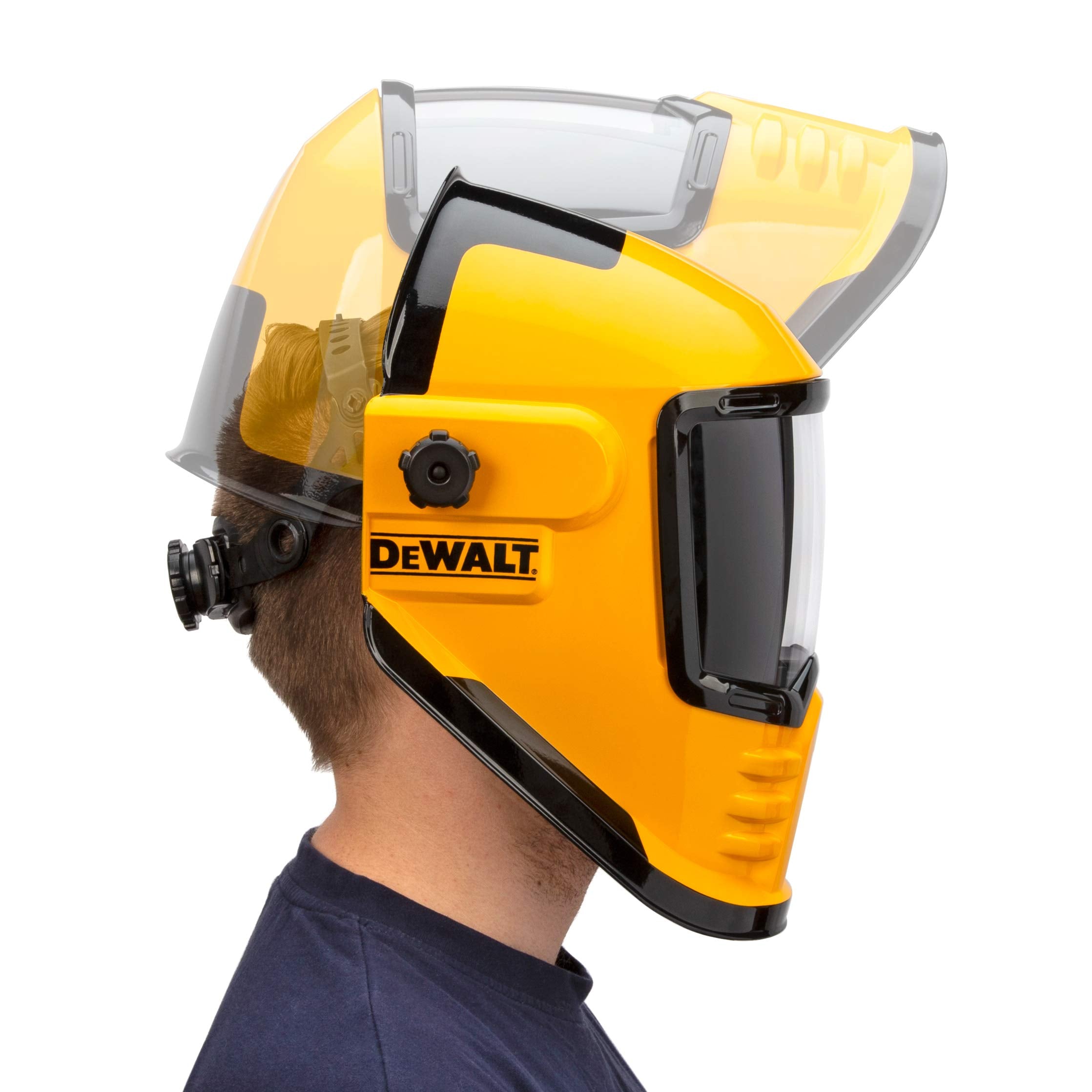 Wide View Dewalt Auto-Darkening Welding Helmet, Three Darkening Modes, 4 Lightning Fast Arc Sensors, Side Lenses for Panoramic Viewing, Adjustable Lightening Delay, Shade Control