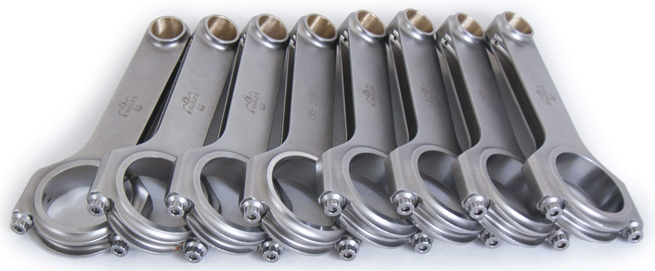 Eagle H Beam Connecting Rod, 7.100 in Long, Bushed, 7/16 in Cap Screws, Forged Steel, Big Block Chevy/Oldsmobile V8, Set of 8
