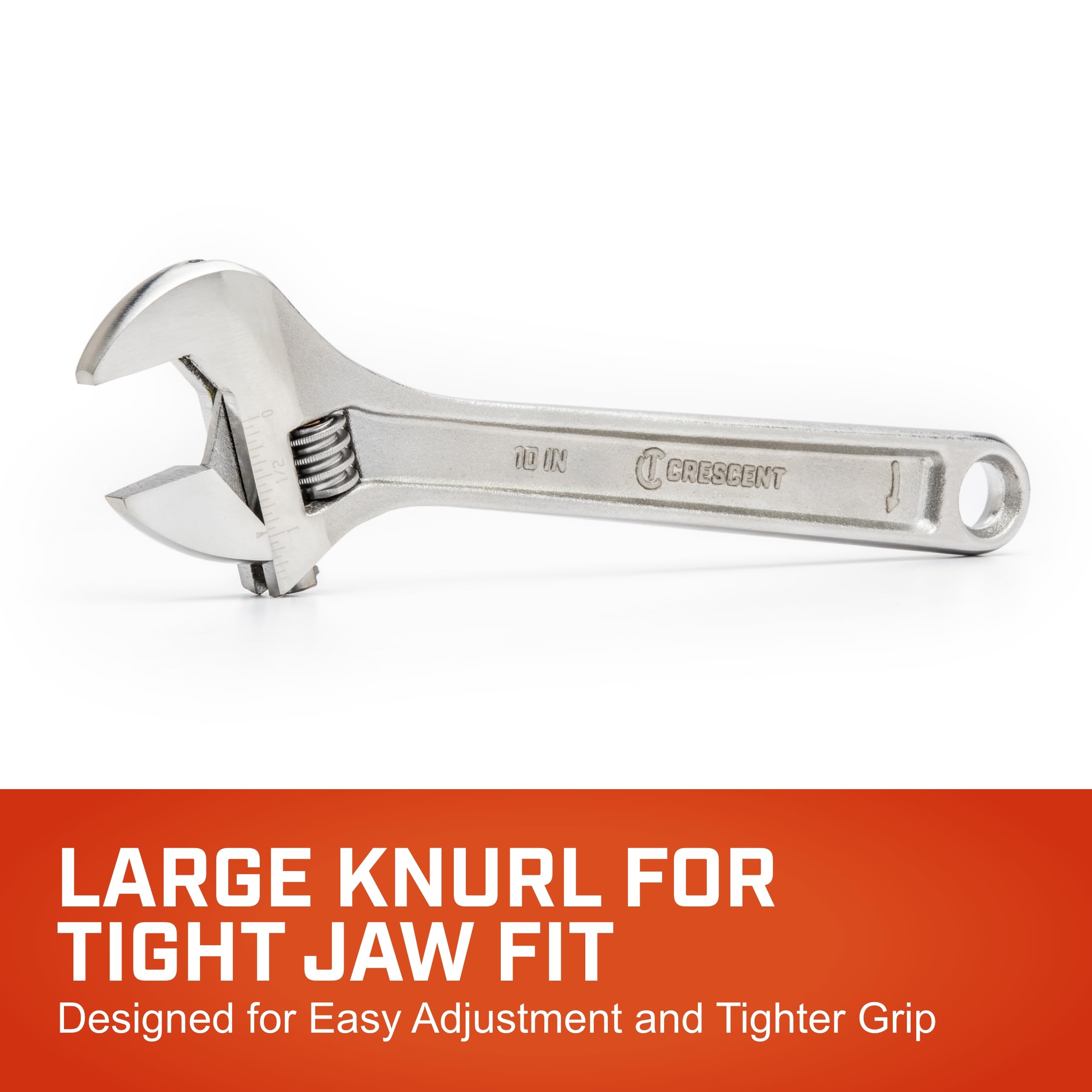 10" Crescent Adjustable Wrench - Boxed - Mechanical & Plumbing Wrenches - With Larger Knurl & Hex Jaw - Chrome Plated to Resist Rust & Corrosion - Reduces Fatigue - Mechanic Hand Tool - AC210BK