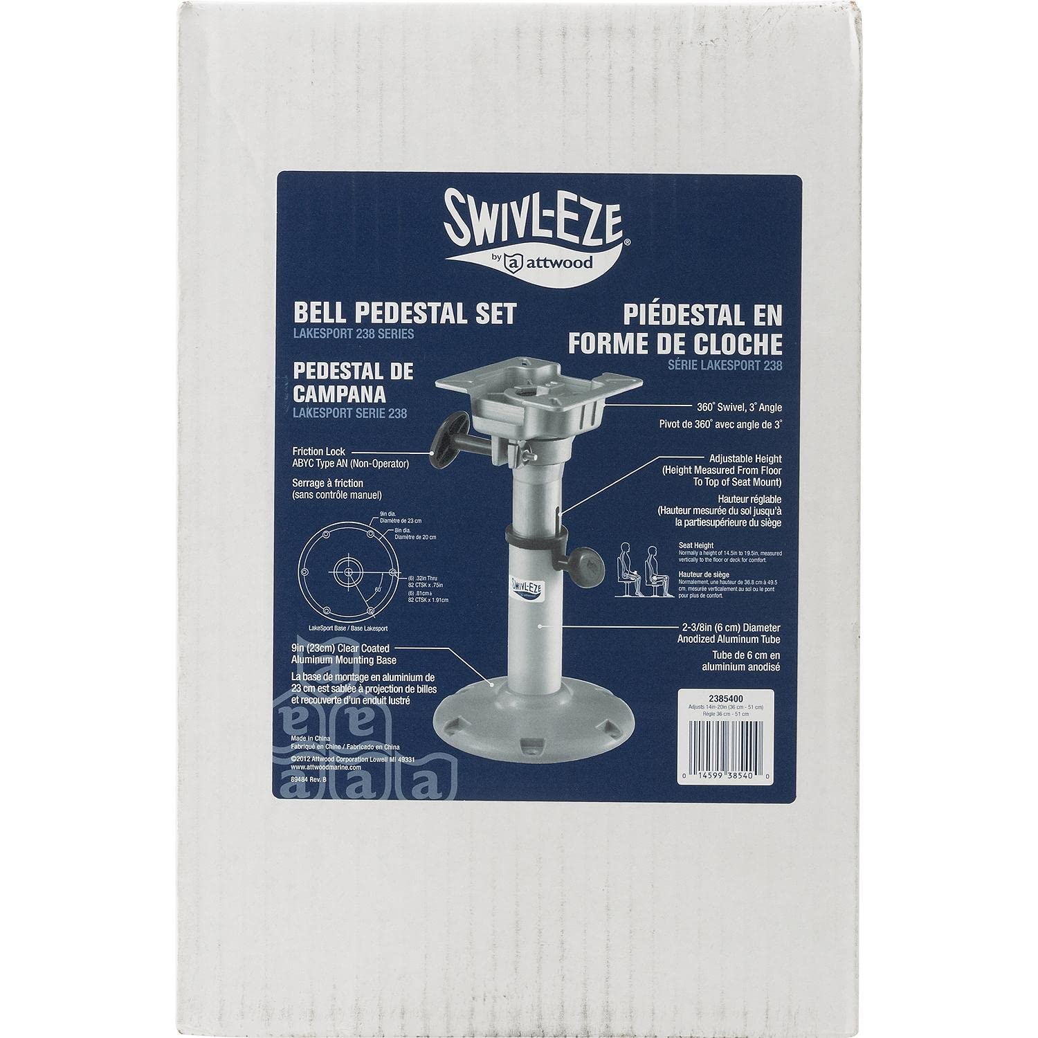 Swivl-Eze Attwood Adjustable-Height Boat Seat Pedestal 14-Inch to 20-Inch, Unspecified