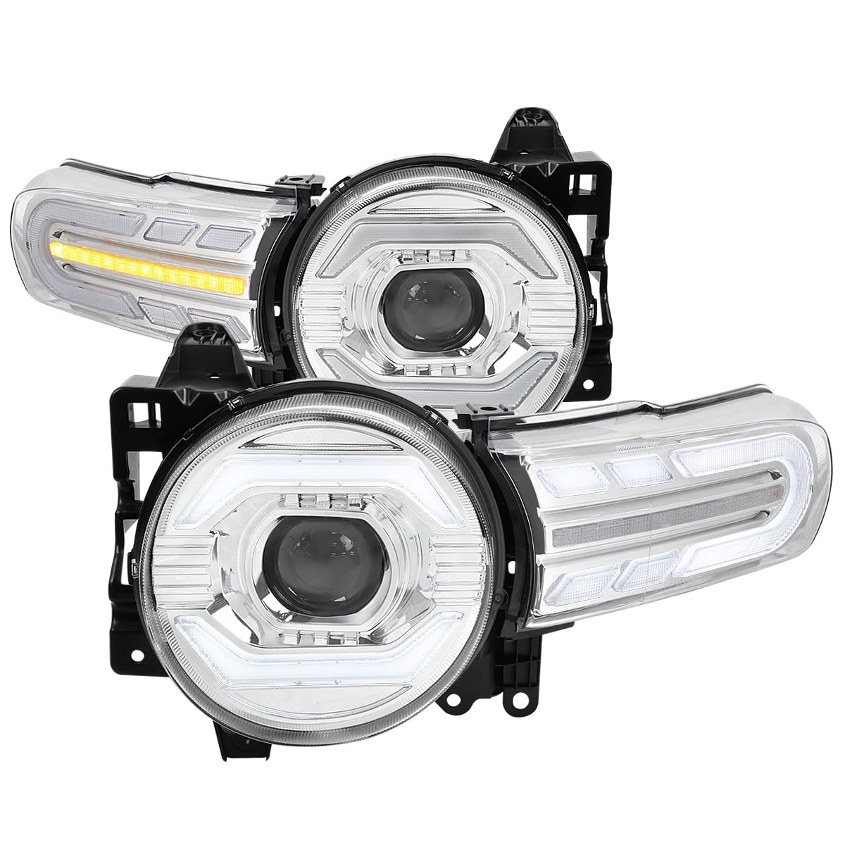 Chrome Projector Headlights SPEC-D TUNING w/LED Sequential Turn Signals and Startup Animation Compatible with 2007-2014 Toyota FJ Cruiser, Left + Right Pair Headlamp Assembly