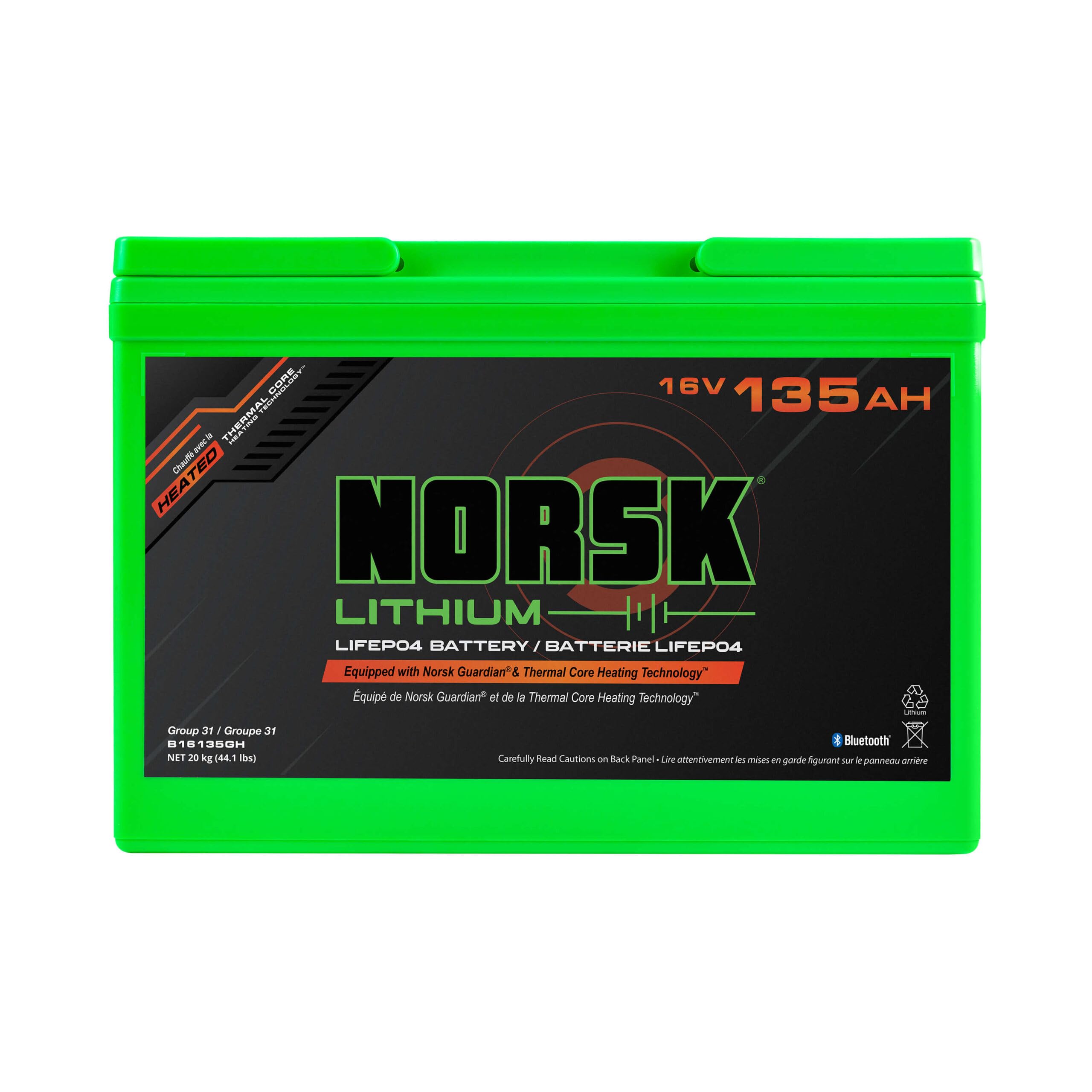 16V Norsk Lithium 135AH Heated LiFePO4 Deep Cycle Battery | Group 31 | Bluetooth | Thermal Core Heating Technology | IP67 Waterproof | Perfect for Marine Electronics