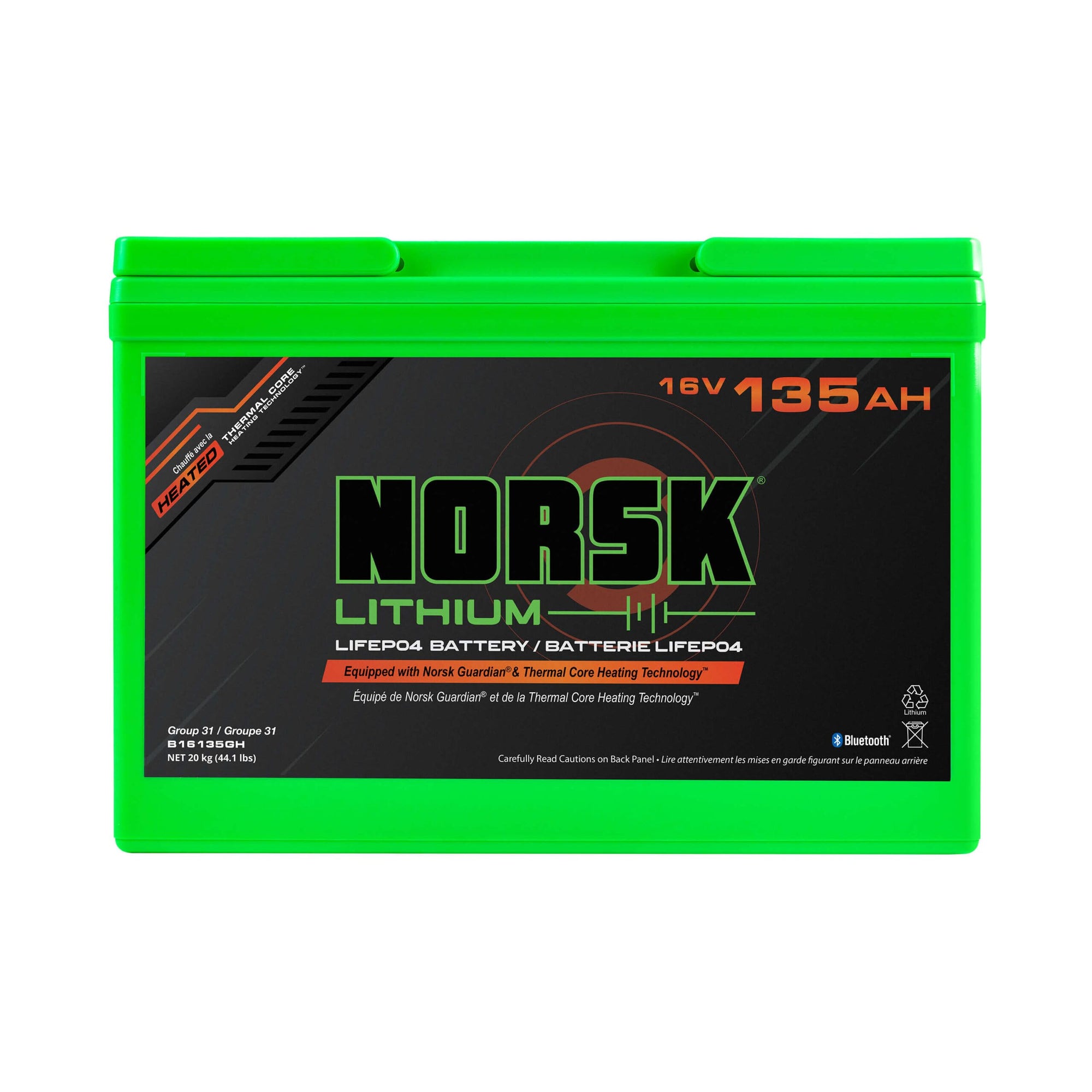 16V Norsk Lithium 135AH Heated LiFePO4 Deep Cycle Battery | Group 31 | Bluetooth | Thermal Core Heating Technology | IP67 Waterproof | Perfect for Marine Electronics
