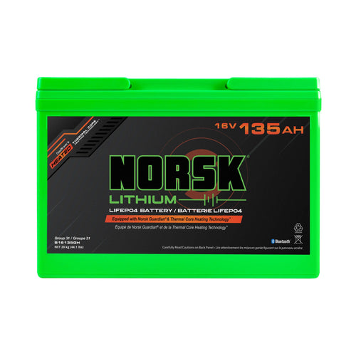 16V Norsk Lithium 135AH Heated LiFePO4 Deep Cycle Battery | Group 31 | Bluetooth | Thermal Core Heating Technology | IP67 Waterproof | Perfect for Marine Electronics