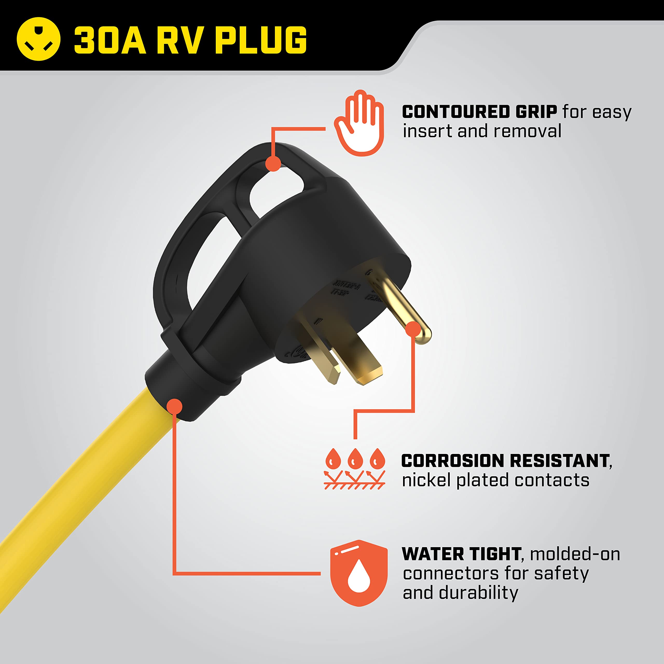 30-Foot Champion Power Equipment 30-Amp 125-Volt RV Generator Power Cord, (TT-30P to L5-30R)