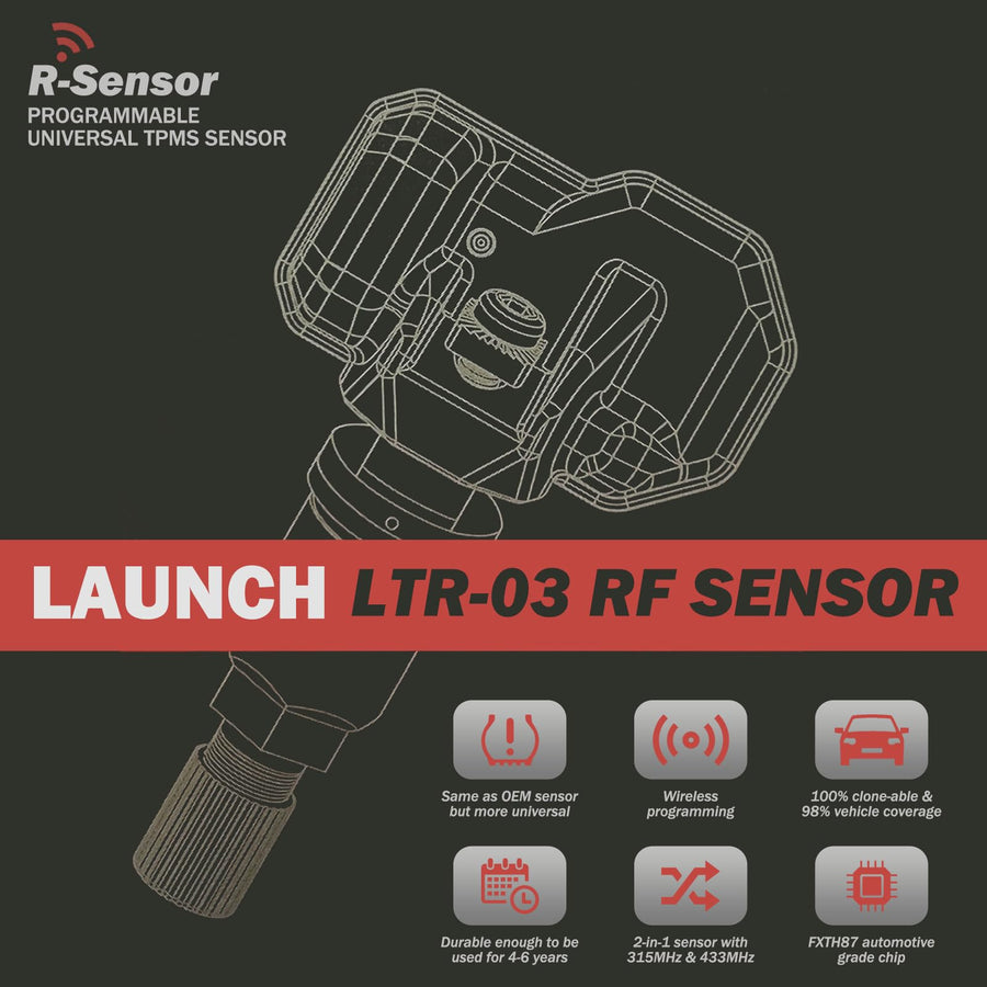 TPMS Sensor LAUNCH LTR-03 315MHz/433MHz Dual Frequency Screw-in Metal Tire Pressure Monitor System Programmable Replace OE-Sensor for LAUNCH TPMS Tool Update Version of LTR-01 - [Pack of 4]
