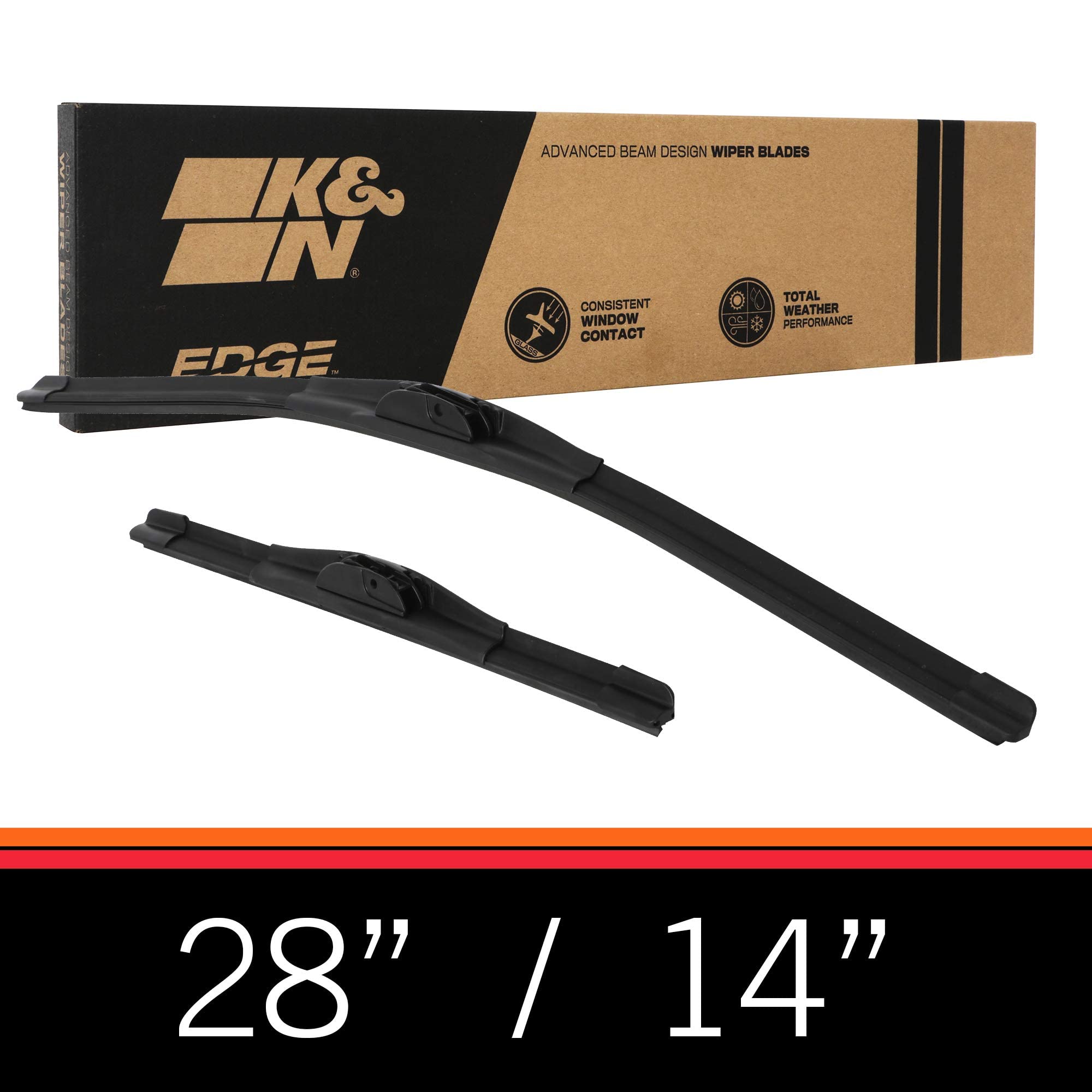 Wiper Blades K&N EDGE: All Weather Performance, Superior Windshield Contact, Streak-Free Wipe Technology: 28" + 14" (Pack of 2)