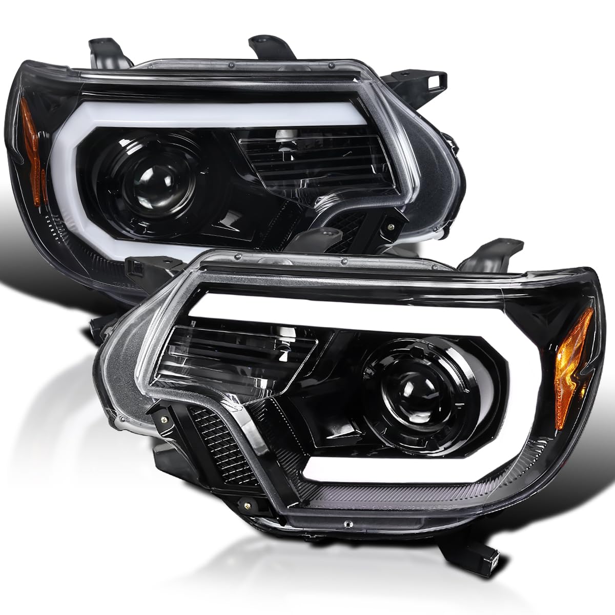 Jet Black LED Light Bar Projector Headlights SPEC-D TUNING Compatible with 2012-2015 Toyota Tacoma, Left + Right Pair Headlamps Assembly