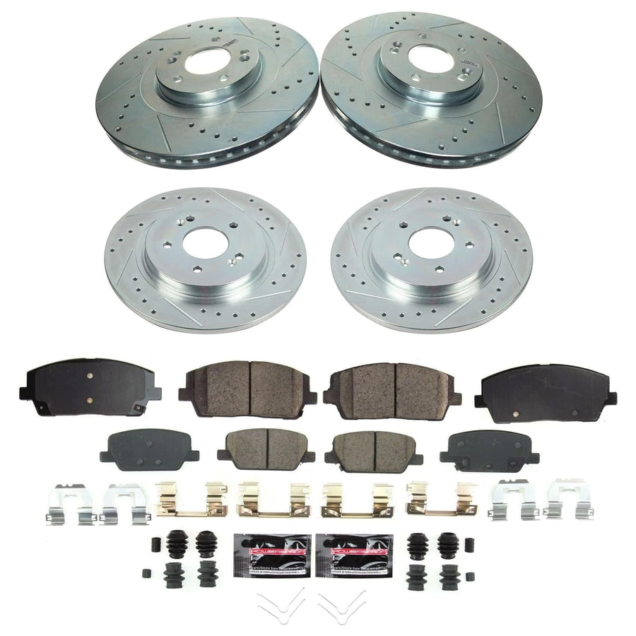 POWERSTOP Z23 Carbon-Fiber Ceramic Brake Pads and Drilled and Slotted Rotors Brake Kit Front and Rear For Hyundai Palisade 2020-2023, Kia Telluride 2020-2022 [Vehicle Specific]