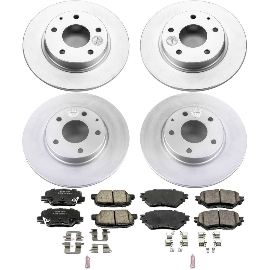 Power Stop CRK6973 Brake Rotor Coated and Ceramic Brake Pads- Front & Rear For Mazda 3 2014-2016 [Model Specific]