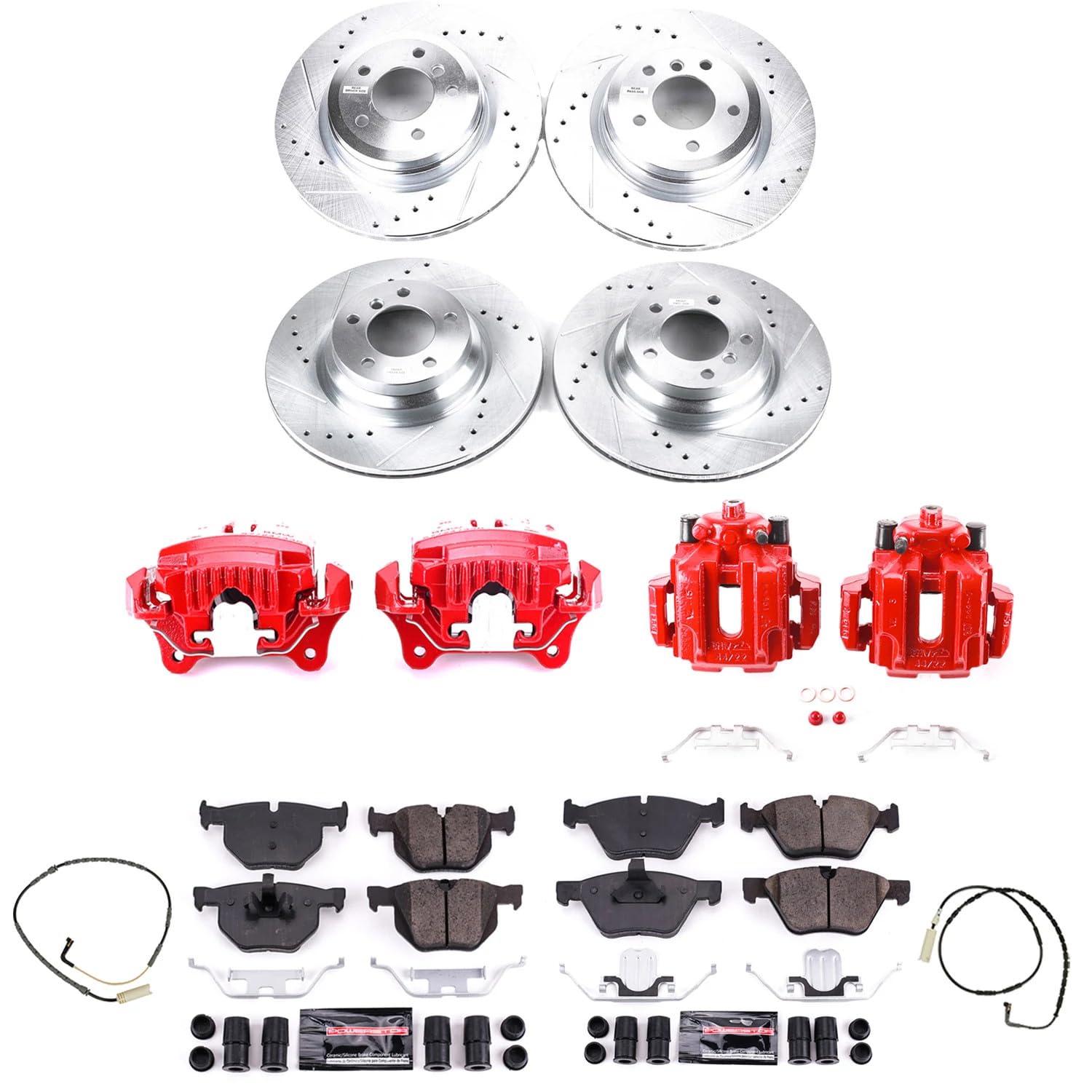 Power Stop Z23 KC5768 Evolution Sport Front and Rear Caliper Brake Kit-Drilled/Slotted Rotors, Carbon Ceramic Brake Pads, Calipers For BMW 330xi 2006 [Model Specific]