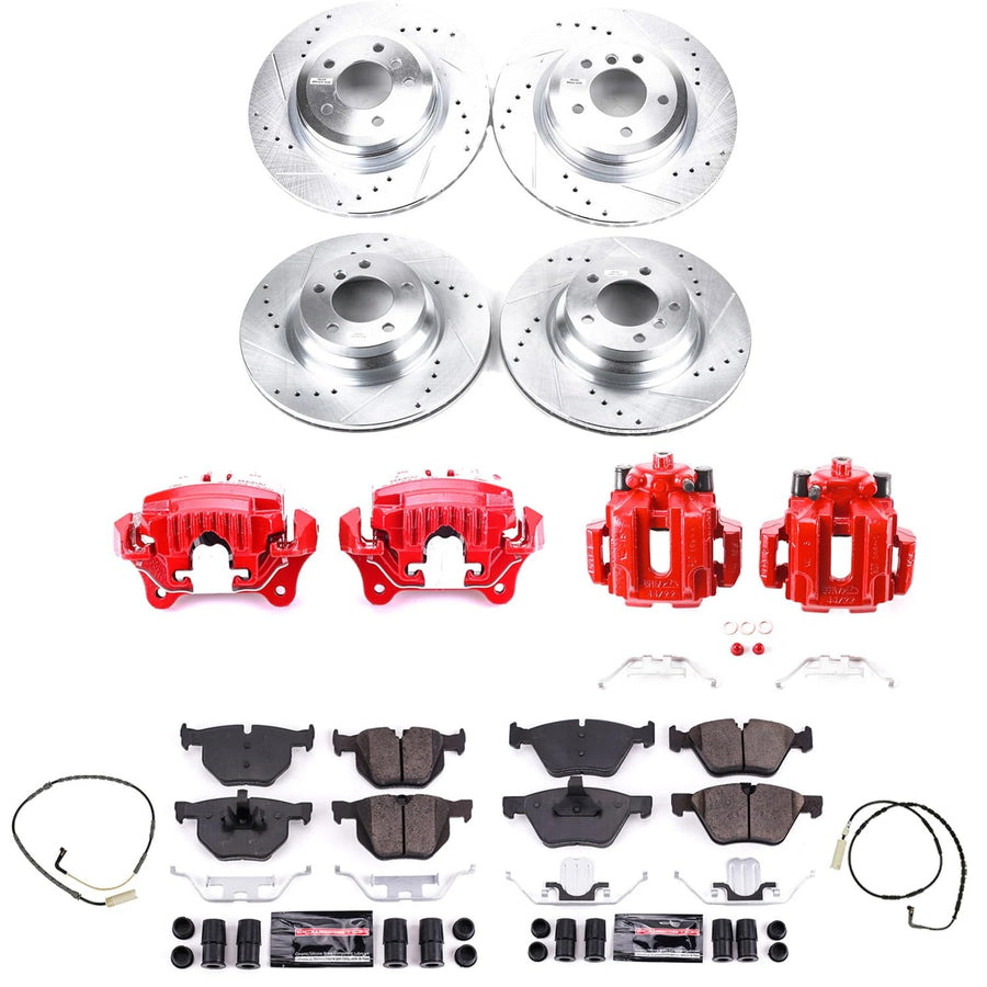 Power Stop Z23 KC5768 Evolution Sport Front and Rear Caliper Brake Kit-Drilled/Slotted Rotors, Carbon Ceramic Brake Pads, Calipers For BMW 330xi 2006 [Model Specific]