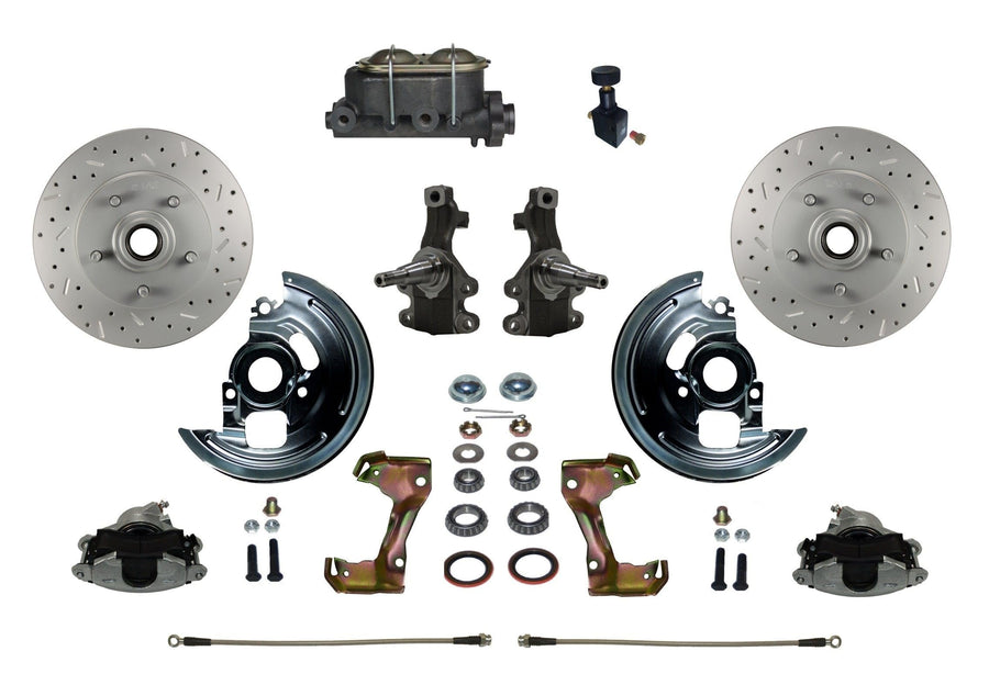 Manual LEED BRAKES Front Disc Brake Conversion 2" Drop Spindle Cross Drilled And Slotted With Cast Iron M/C Adjustable Proportioning Valve